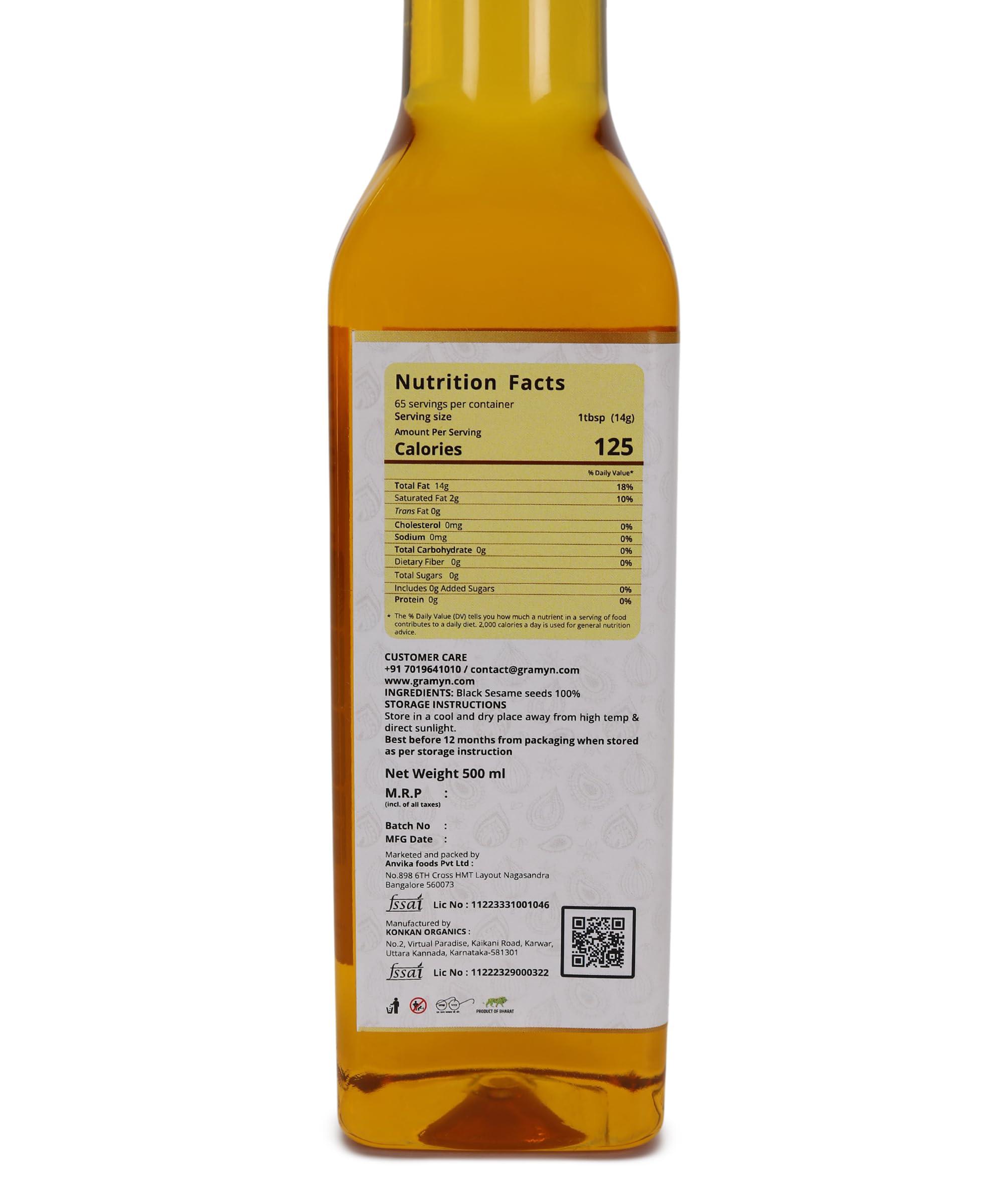 Graymn Wood Cold pressed Sesame Gingely Oil Naturally Cholesterol Free, Sesame Oil with Rich Aroma Flavour of Real Sesame Seeds, Can Be Used in Daily Cooking, Multipurpose Usage