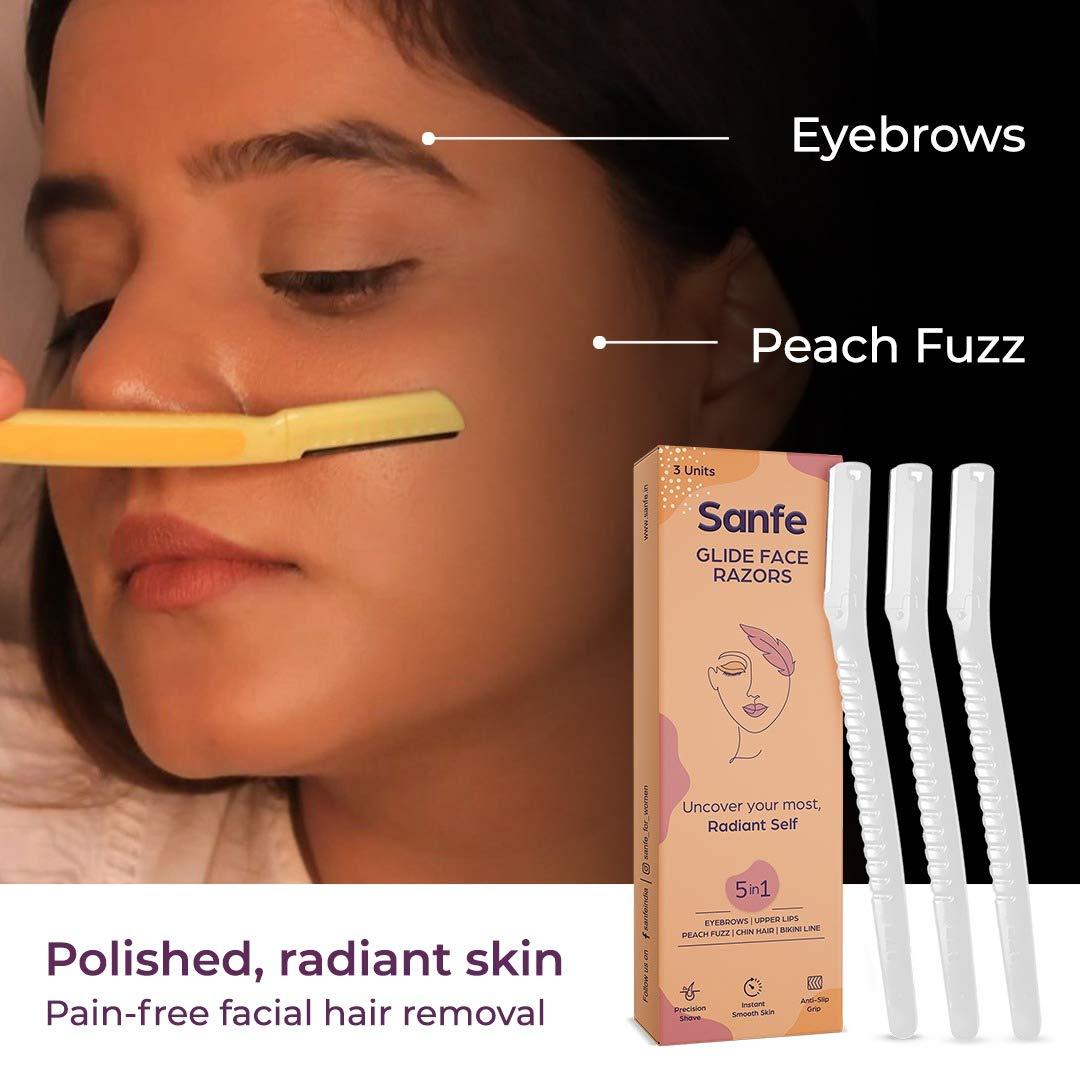 Sanfe Sanfe Glide Reusable Face & Eyebrow Razor For Women | For Painless Hair Removal - Pack of 3 & Reusable Eyebrow Touch Up Hair Removing Face Razor For Women - Pack of 3