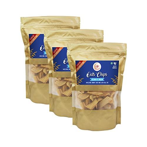 Life Life Gluten Free Oats Chips - Cream & Onion (Pack of 3) Each-100g - Healthy Munch Anytime Snack