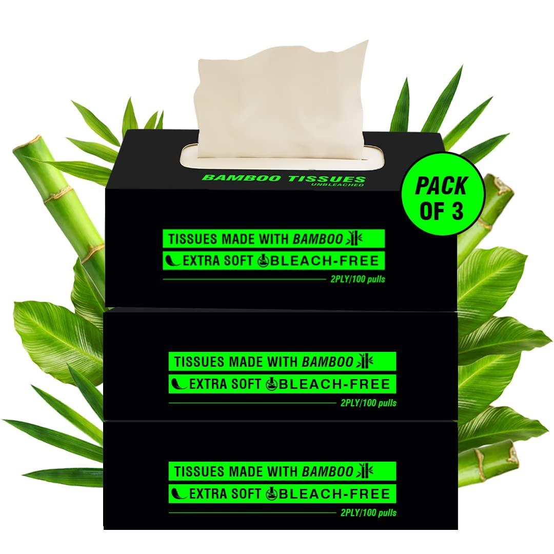 Beco Beco Bamboo Super Soft 2-ply Car Tissue Box| Facial Tissue-100 pulls x 3 Packs (300 Pulls) | 100% Natural & Ecofriendly