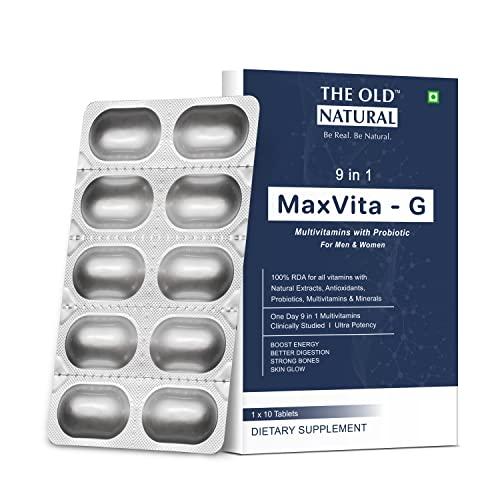 The Old Natural The Old Natural Maxvita -G Multivitamin with Probiotic 50 Tablets I Combination Of 9 In 1 Blends - Vitamins, Minerals, Prebiotic & Probiotic (Pack of 5 Strips - 50 Tablets)