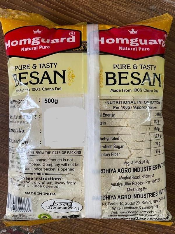 Homguard Homguard Spices Fresh Besan Flour, Chana Dal Atta for Making, Besan in Dishes Like Besan Chilla (Pancakes) And Dhokla. 500 Gram (Pack of 4)