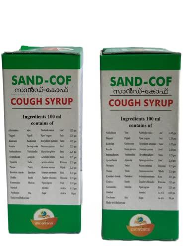 SAND COF Sand Cof Cough Syrup With Goodness of Chukku, Aymodakam, Thippali, Adalodakam, Kurumulaku & Tulsi, Ayurvedic Cough Reliever, (100ml - Pack of 2)