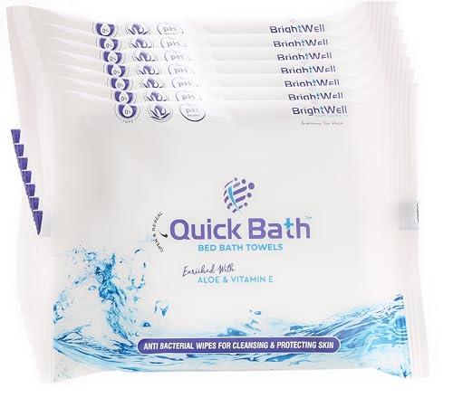 QUICKBATH Quick Bath Bed Bath Wipes for Adults & Patients with Aloe Vera & Vitamin E | Extra Large & Thick, 60 Wipes(10 Wipes/Pack)