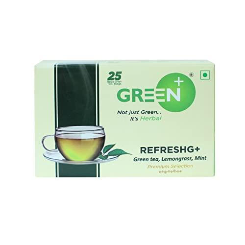 BUD WHITE TEA BUD WHITE TEA RefreshG+ Green Tea with Mint and Lemongrass,Green Tea Bags, (Pack of 3, 25 Tea Bags each)