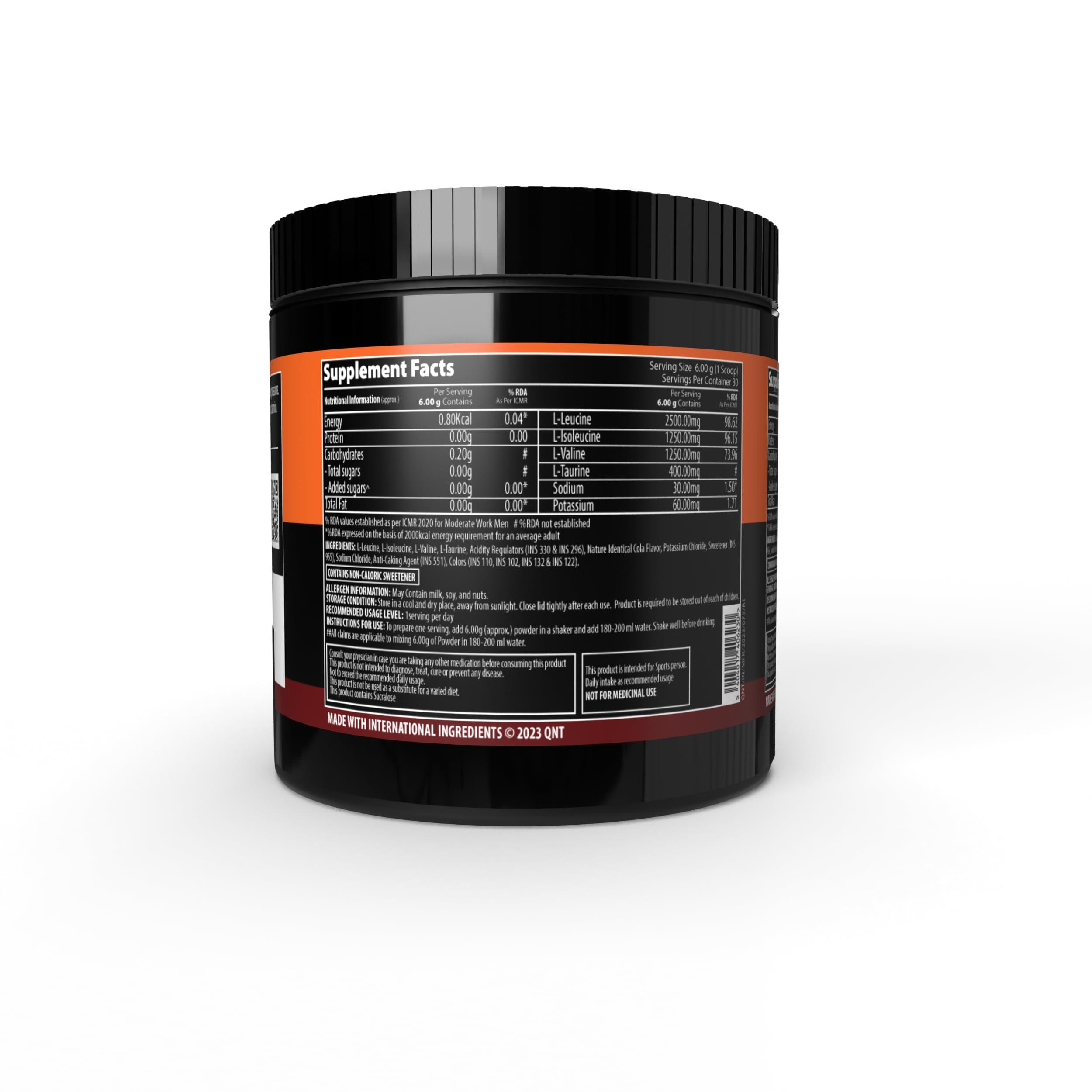 QNT QNT BCAA 8500 | 180g | 30 Servings | Cola Flavour | 2500mg L-Leucine, 1250mg L-Isoleucine, 1250mg L-Valine | Hydration & Muscle Recovery Supplement | Pre/Post Workout for Strength & Stamina