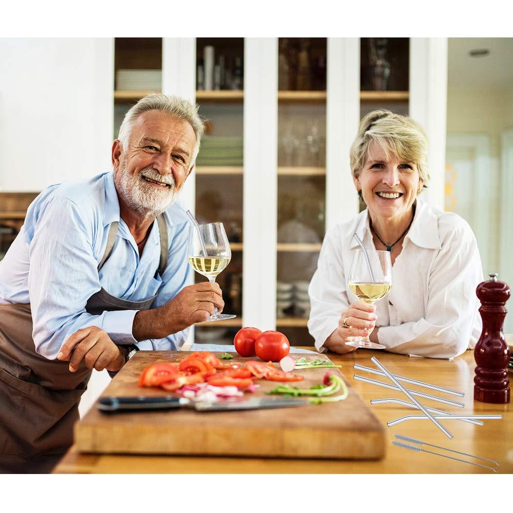 YINVA AOTWAN Glass Straws Reusable 10 Pack Glass Straw Including 3 Short+3 Long Straight Glass Straws+2 Curved Glass Straws+2 Straw Brushes, Glass Straws for Cocktails Juices