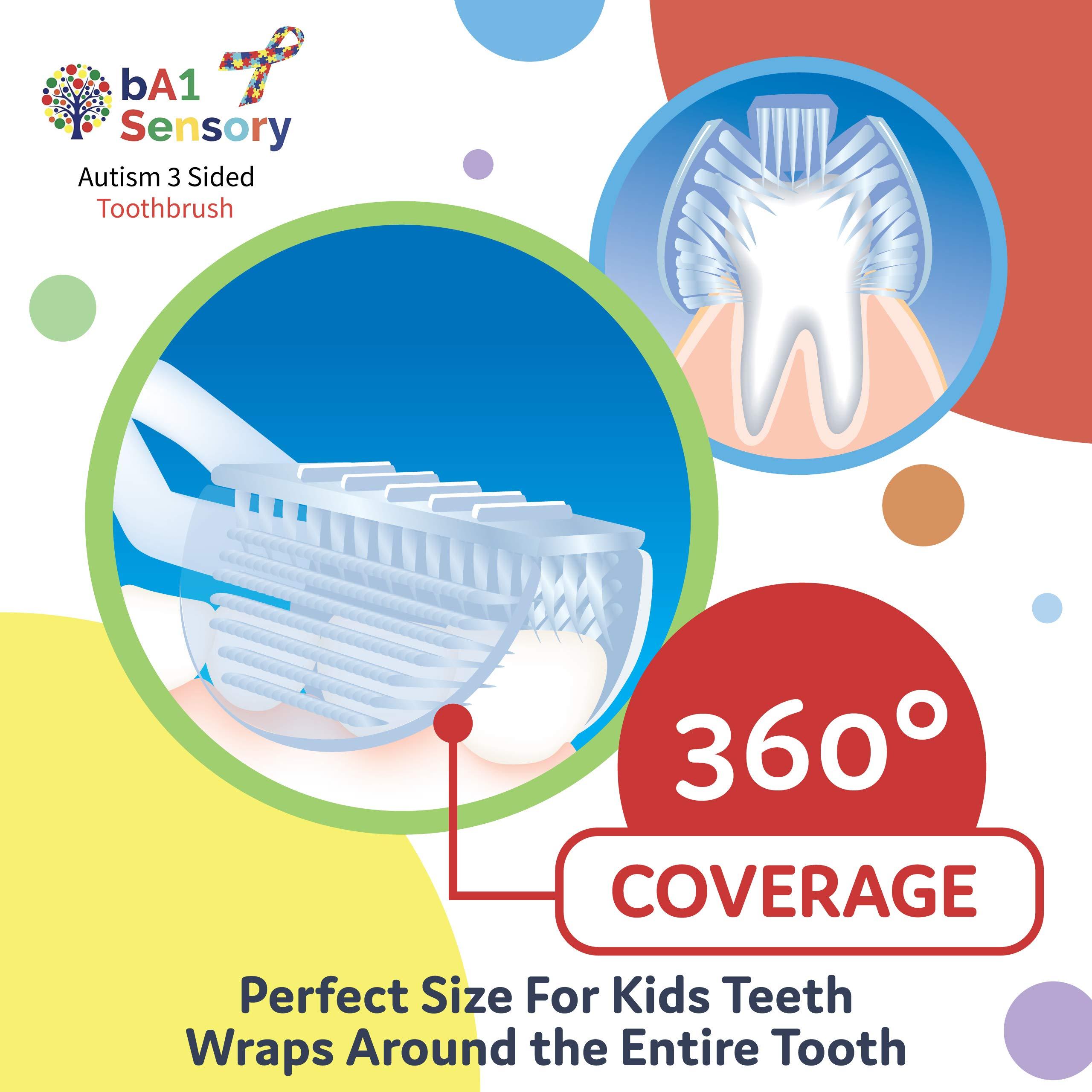 bA1 Health bA1 Health - 3-Sided Surround Specialty Toothbrush (Complete Coverage) - Autism, ASD, Special Needs, Sensory, Perio Brush for All Kids/Adults - Best for Sensitive Gums and Teeth! Choose From 4 Colors