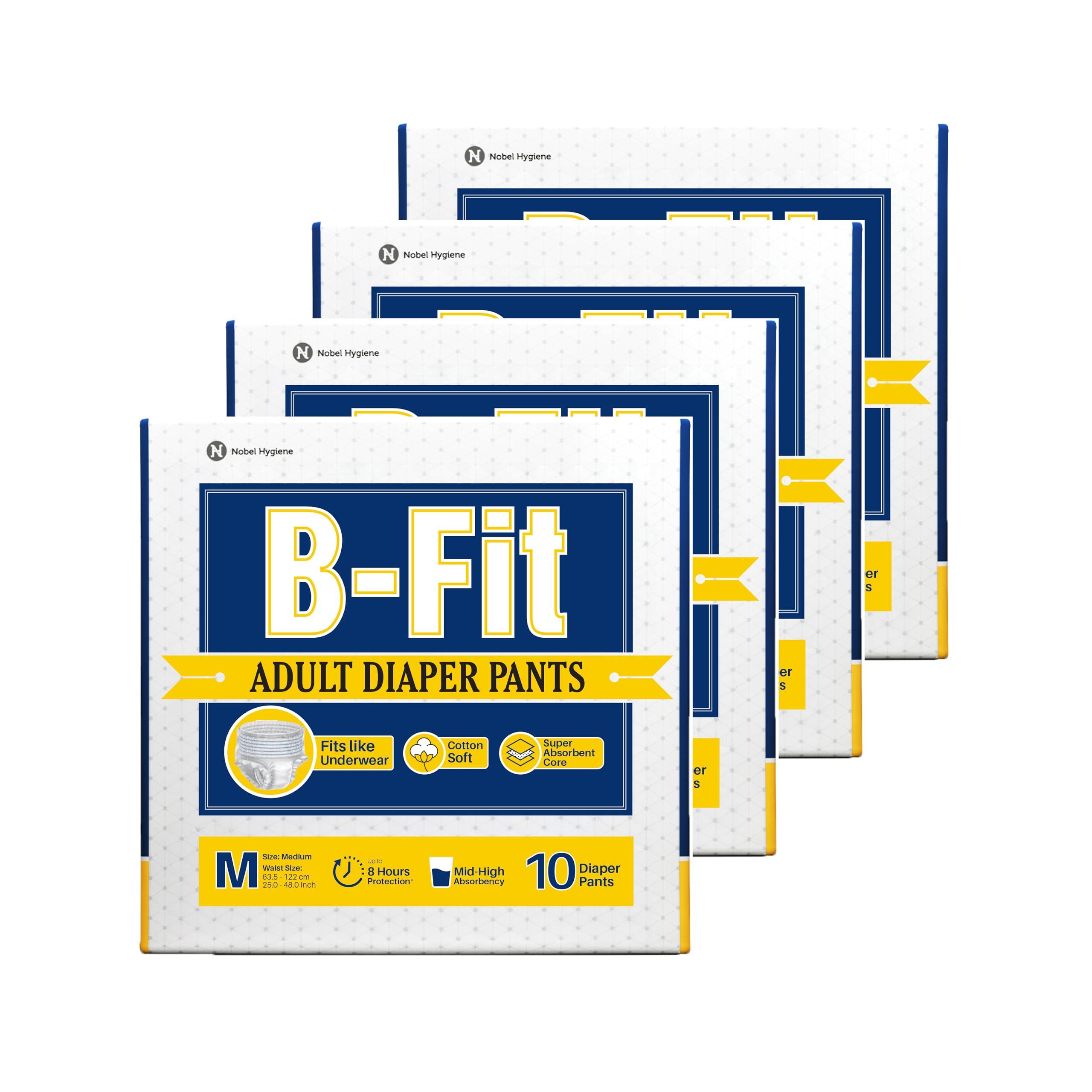 B-FIT B-FIT Adult Diapers Pant Style (Medium) 40 Count, Unisex, Leakproof, Elastic Waist, Wetness Indicator,Waist Size 25-48 Inch ; 63.5-122 cm