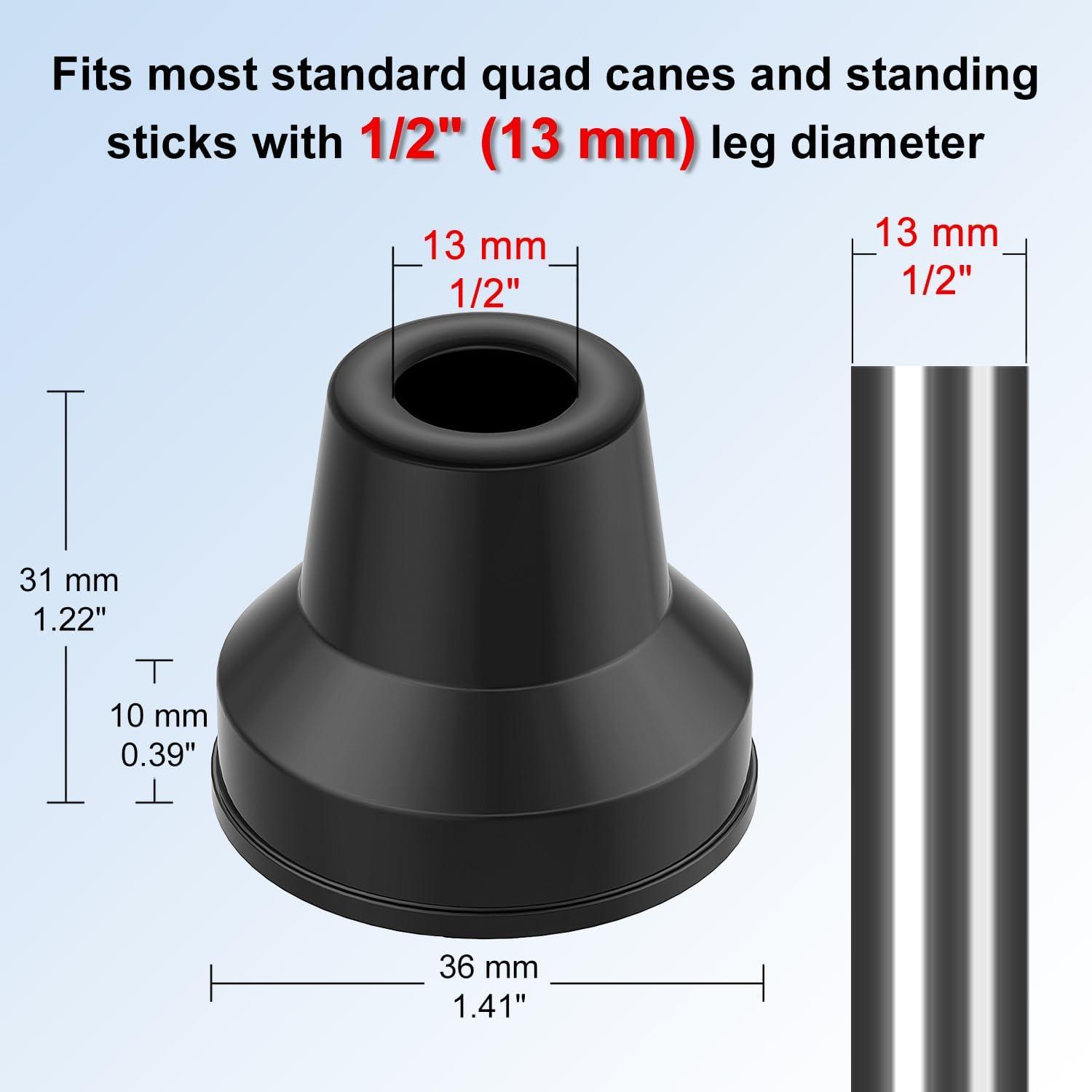 supregear supregear 4pcs Quad Cane Tip, Non-Slip Rubber Cane Tip Extreme Grip Heavy Duty Cane Replacement Rubber Foot for 1/2 Inch Diameter Standard Walking and Standing Stick Accessory, Black