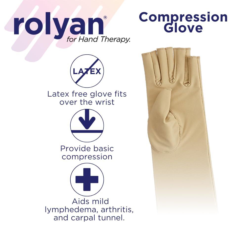 Rolyan Rolyan 92744201 Compression Glove, Right Handed Open Finger Glove, Size Large, Swelling and Edema Glove with Seams on Inside for Wearing Under Clothes