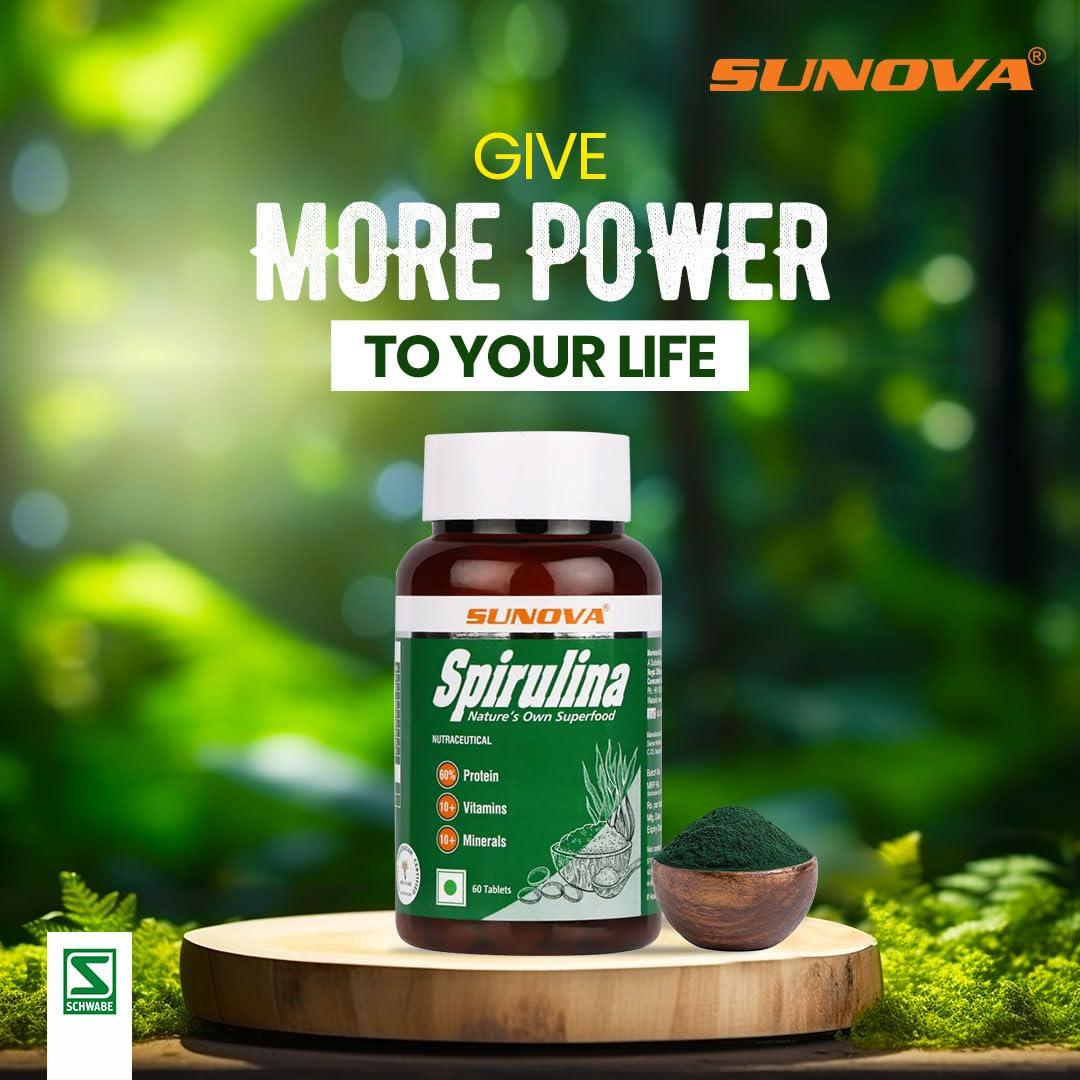 SUNOVA SUNOVA Organic Spirulina Tablets Natures Own Superfood and Nutritional Supplement,Spirulina and Blue-Green Algae for Full Body Support,60 Tablets x Pack of 5