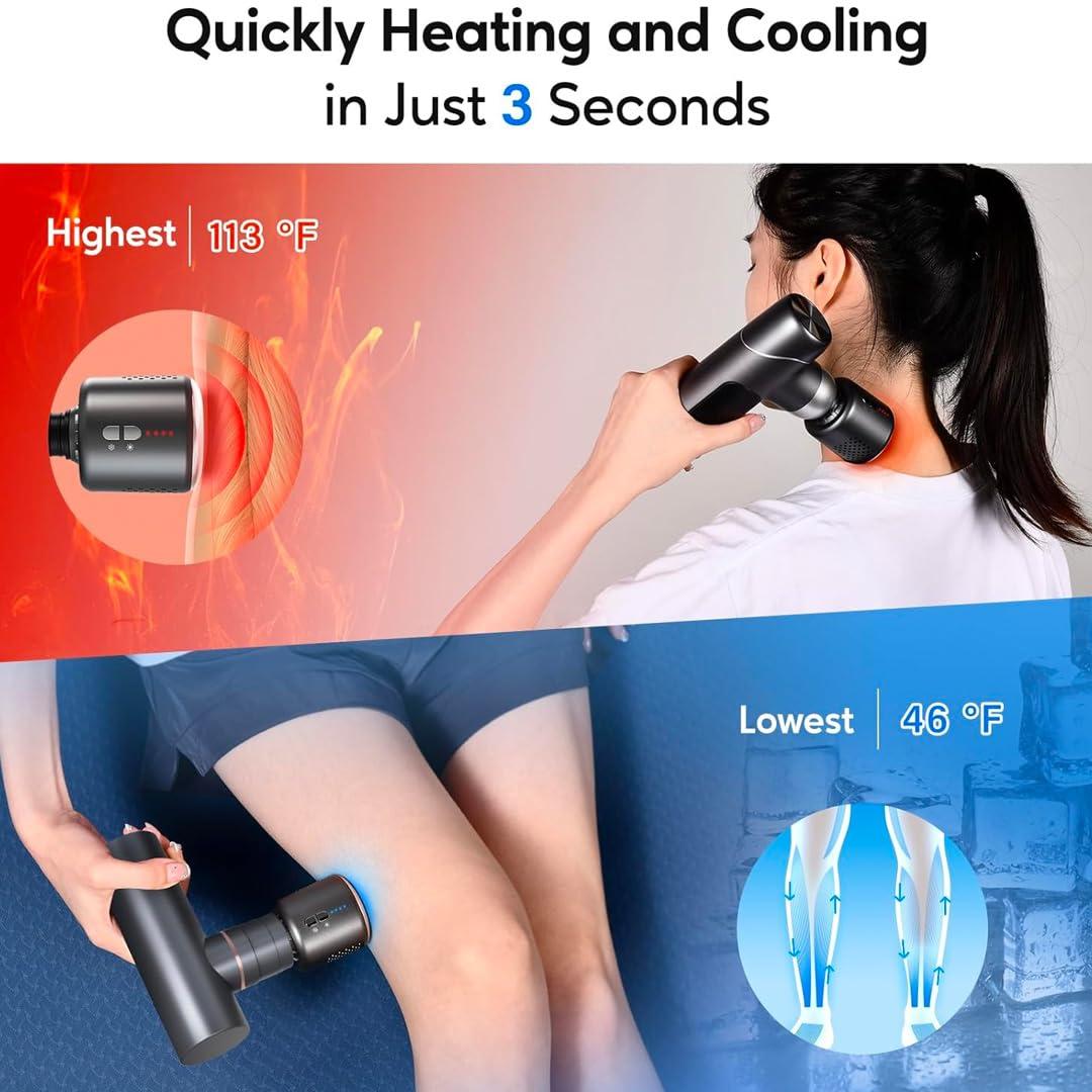 Flexnest Flexnest Massage Gun Head with Heat and Cool, Hot and Cold Massage Gun Head for Muscle Pain Relief Deep Tissue Muscle Massage Gun Accessories Rechargeable Heated Massager Gun Head - Black