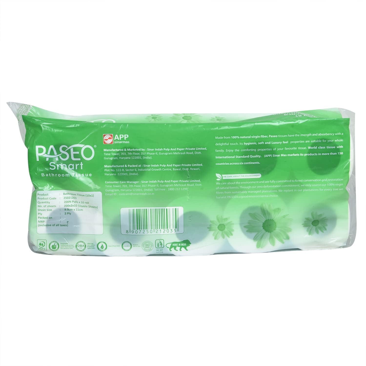 PASEO Paseo Toilet Tissue 2 ply Toilet Paper 10 Toilet Rolls x 200 Toilet Tissue Sheets Sheet Size 11 x 9.9 cm