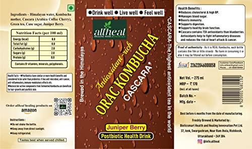 allheal Allheal ORAC Kombucha (2 X 275 ml ) | Infused with Juniper berries | Antioxidant-rich | Brewed with Cascara (highest antioxidant tea in the world) | Craft Styled | Postbiotic Health Drink | Traditionally brewed in HIMALAYAS | Low Sugar | Low calories