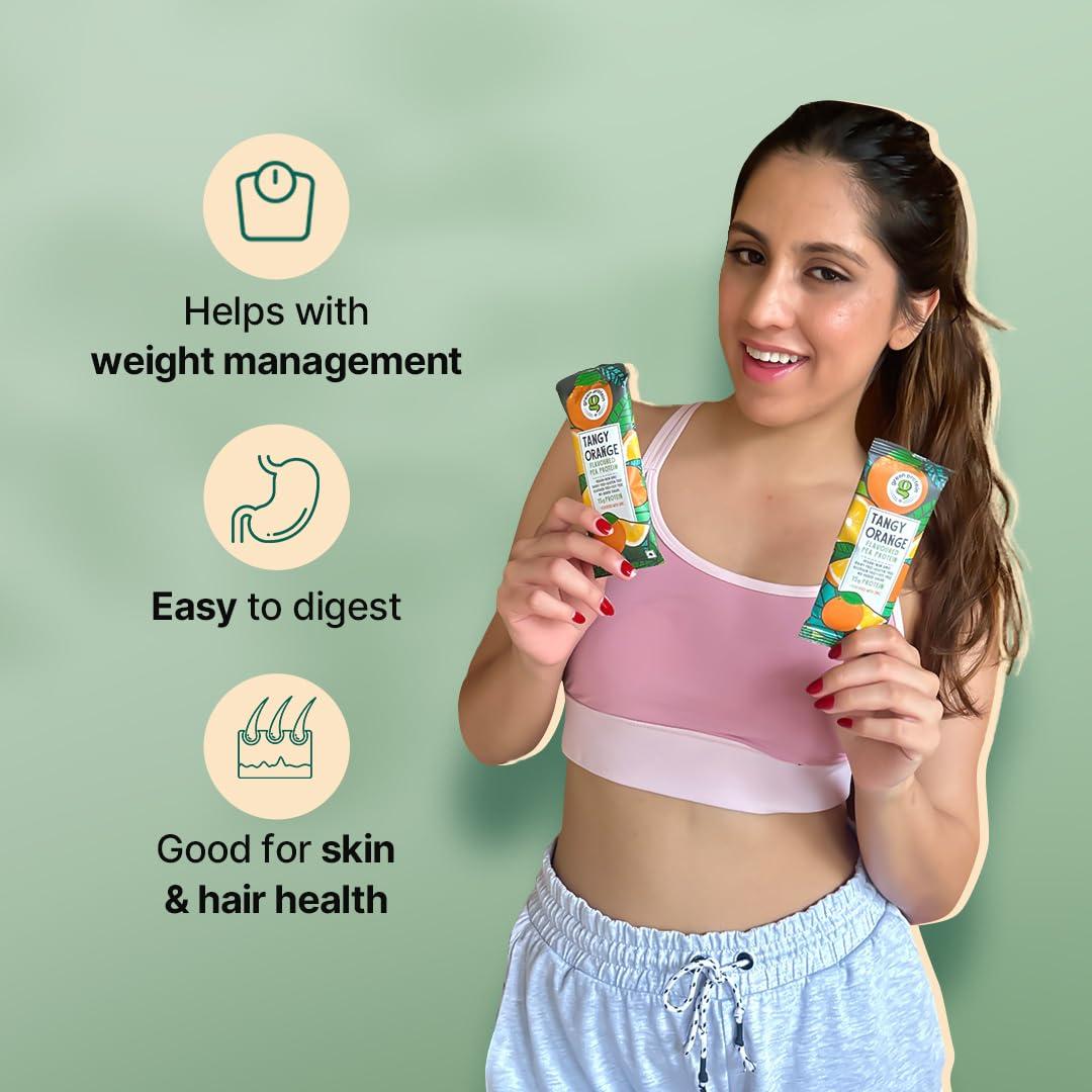 Green Protein GREEN PROTEIN Vegan Plant Pea Protein Isolate Powder, 15gm Protein Per Serving, No Added Sugar, 100% Vegan, Soy Free, Dairy Free, Gluten Free, Allergen Free, Orange Flavor, Pack Of 12, 23 gm each