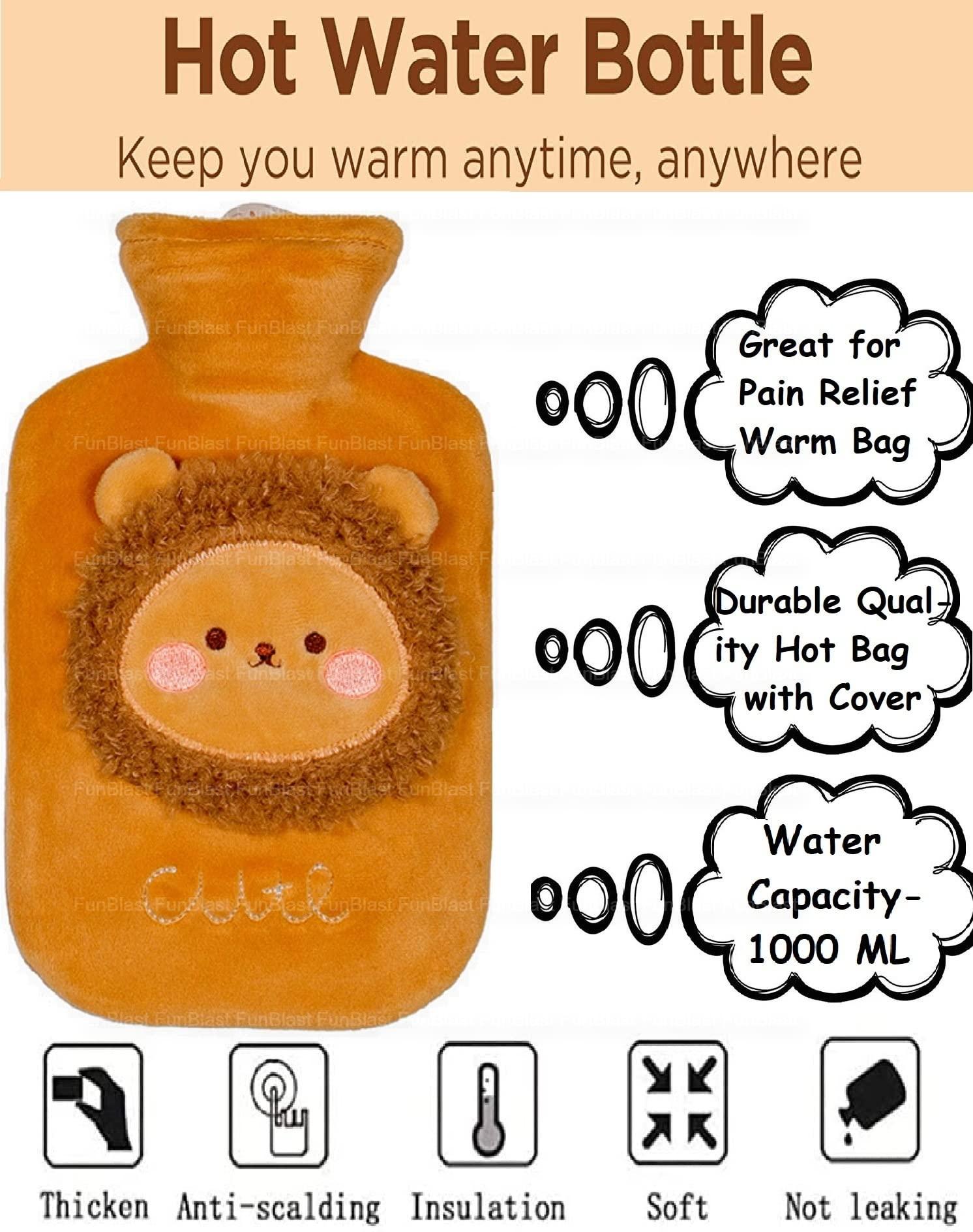 FunBlast FunBlast Hot Water Bag with Cute Cartoon Design Soft Cover for Pain Relief 1 Pcs Heating Bag, Heating Pad Hot Water Bottle & Rubber Bottle for Hot Water Bag for Pain Relief- 1000 ML (Random Color)