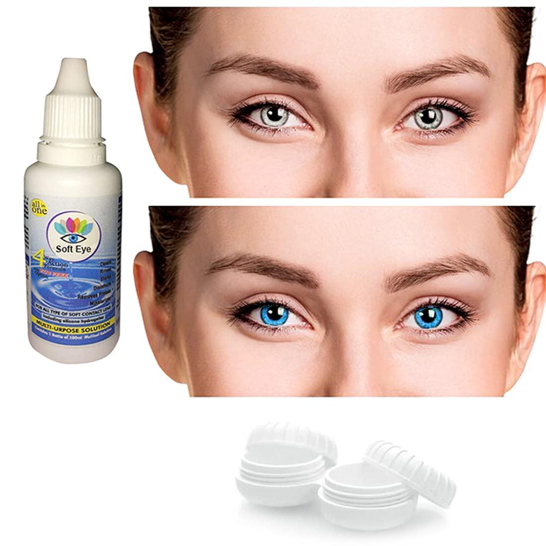 SOFT EYE Soft Eye Sky blue and Grey eye Color contact Lens With Case and solution (monthly color contact lens) zero power color contact lens