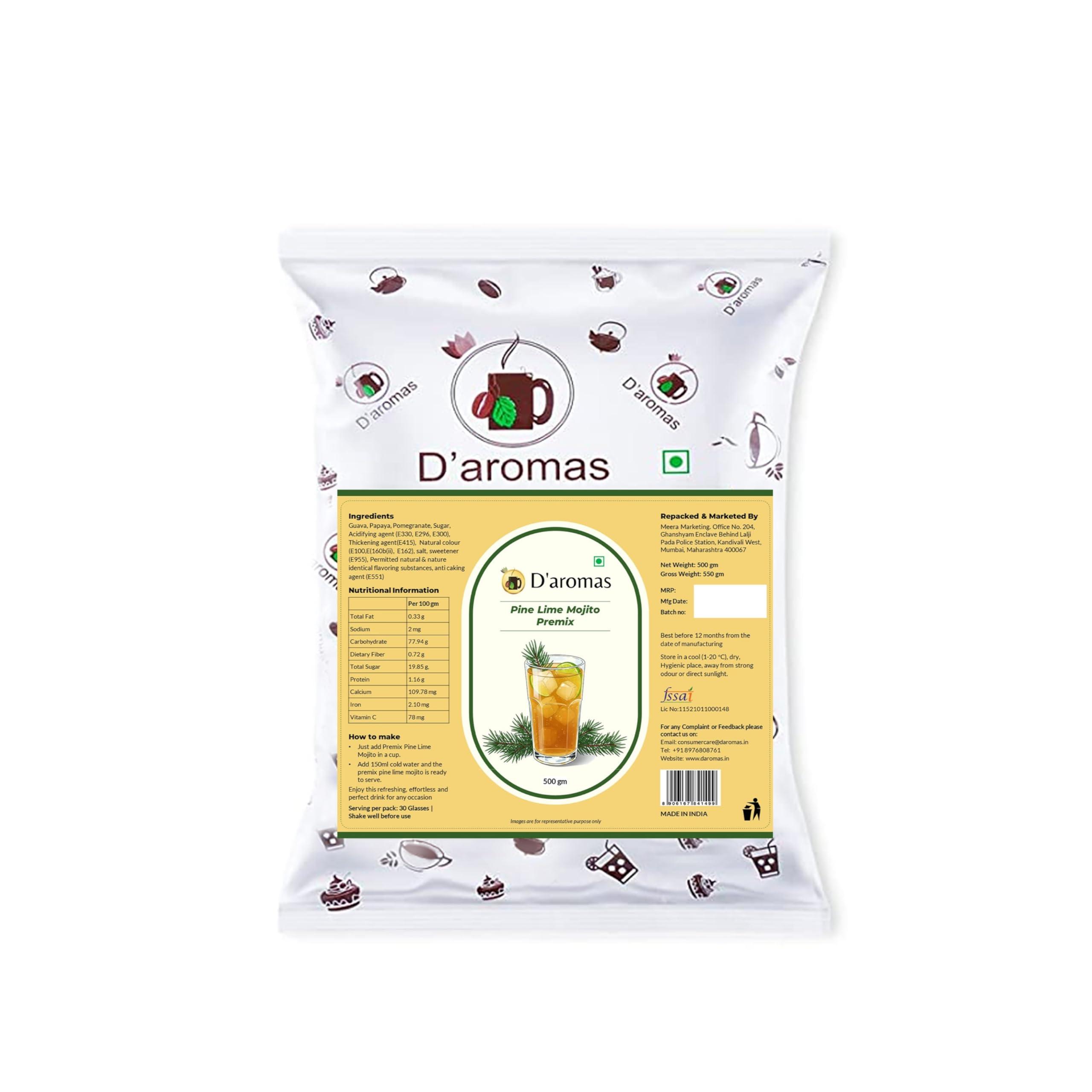 D\'aromas D\'aromas Pine Lime Mojito Premix 3.5kg, Instant Premix Mix Powder For Moctail, Refreshing & Ready To Serve, Drink Premix, Ideal For Home, Cafes, Hotels & Resturant (Each 500gm) (Pack Of 7)