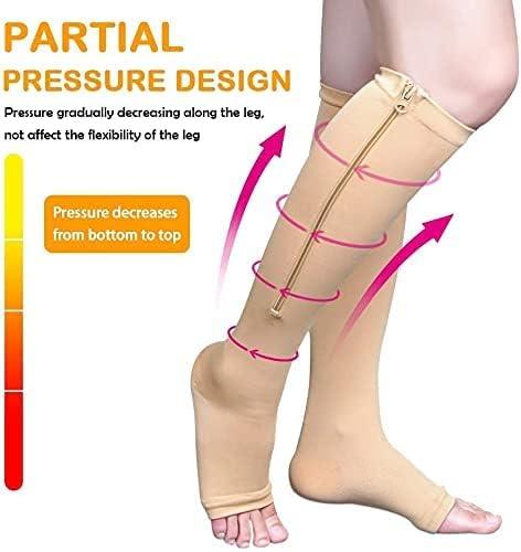 Anugrah ANUGRAH Medical Compression Stockings for Varicose Veins | Compression Socks for Women & Men | Varicose Vein Stockings | Compression Stockings for Varicose Veins | Open Toe Compression Socks - L/XL size. Beige Color