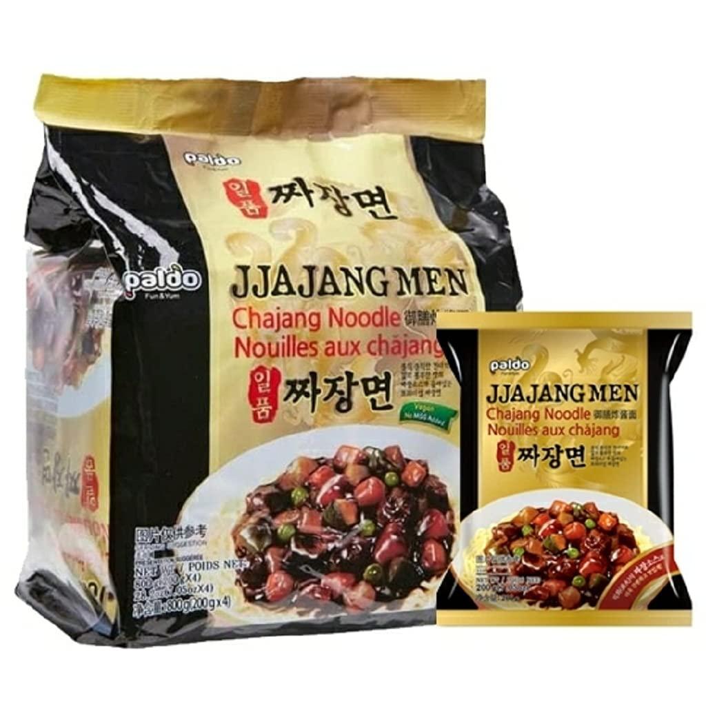 Paldo Paldo Fun & Yum Ilpoom Jjajangmen Noodles, Traditional Brothless Chajang Ramen with Savory & Sweet Black Bean Sauce, Oriental Style Korean Ramyun, Soupless, 4 x 200 grams, Pk of 4, Non Spicy Korea|