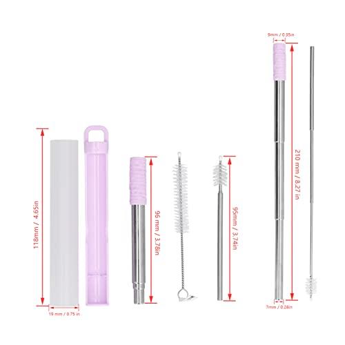 Ironctic Foldable Straw, Easy to Clean Durable Telescopic Drinking Straw with Brush for Drinks for Coffee(Lavender)
