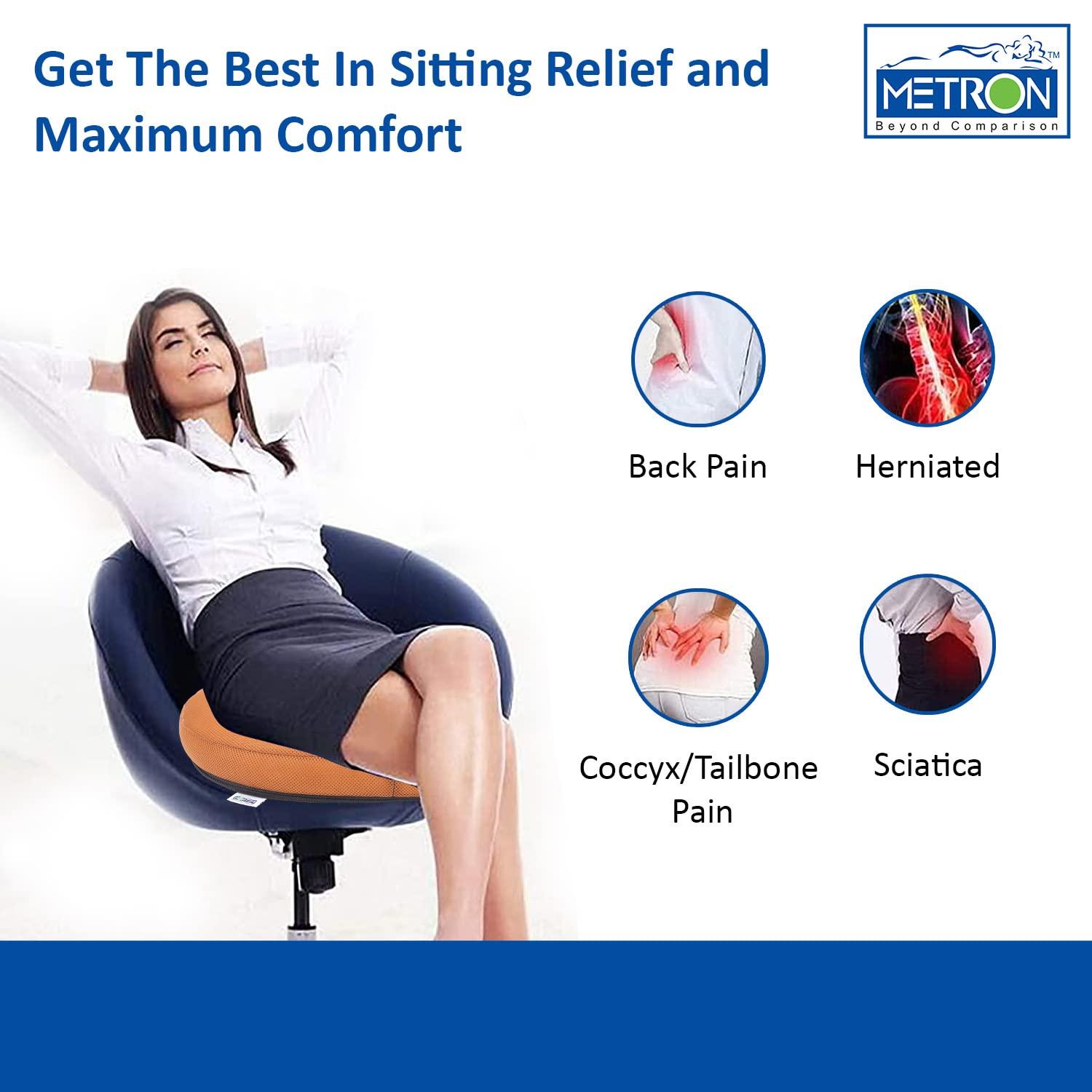 METRON METRON Donut Ring Cushion Pillow for Piles | Orthopedic Firm Support for Coccyx Hemorrhoids |Pain Relief during Pregnancy | Seat Chair Pillow for Tailbone Fistula | Washable Breathable Cover | Color Tan