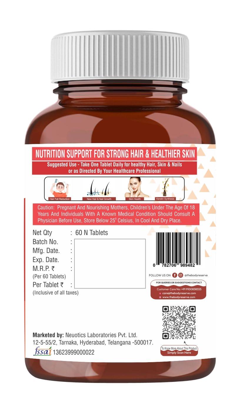 The Body Reserve The Body Reserve Plant-Based Biotin Tablets - 60 Veg Tablets, Biotin from Sesbania Extract with Amla & Grapeseed - Supports Hair, Skin, and Nails - For Men & Women