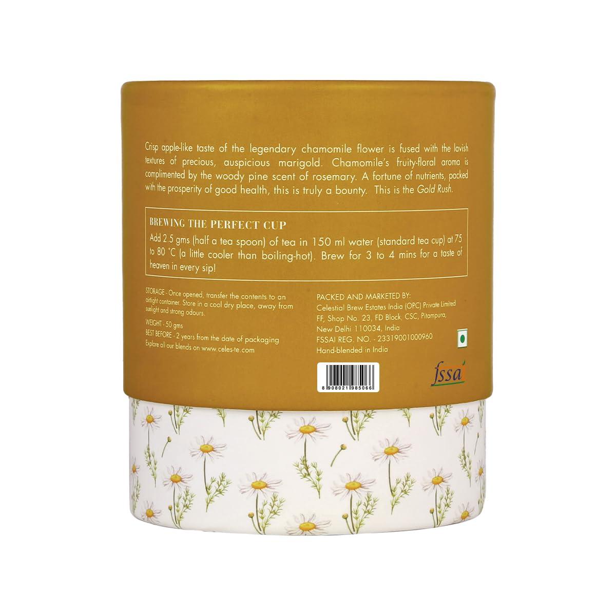 Celeste Celeste Green Tea GOLD RUSH  Premium Whole Leaf, 100% Natural Ingredients Chamomile, Marigold, Rosemary and Green Tea, 50gm - 20 Cups