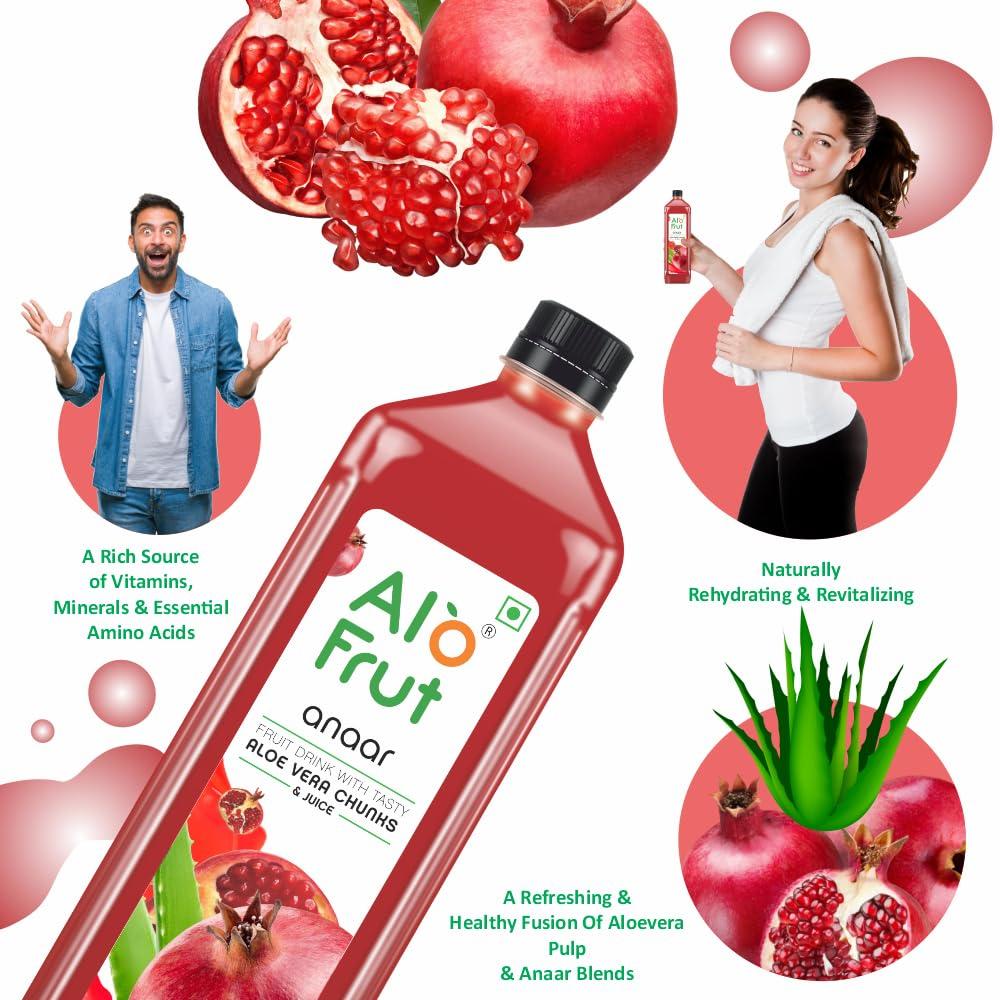 ALO FRUT Alo Frut Anaar Aloevera Juice WIth Aloevera Chunks 200ml(Pack of 48) - 1 Case | Fruit Juice WIth Aloevera Chunks | Healthy Hai Isme Aloevera Hai | Ready To Serve Drink