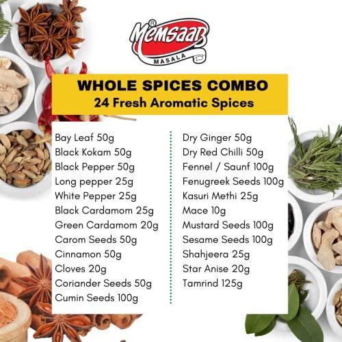Memsaab Memsaab Set of 23 Genuine Aromatic Whole Spices Garam Masala Combo 1.23 kg Sabut Masala with FREE CONTAINER | Khada Masala | Cardamom, Kasuri Methi, Cinnamon, Jeera, Dry Ginger, Mustard, Kokam & More