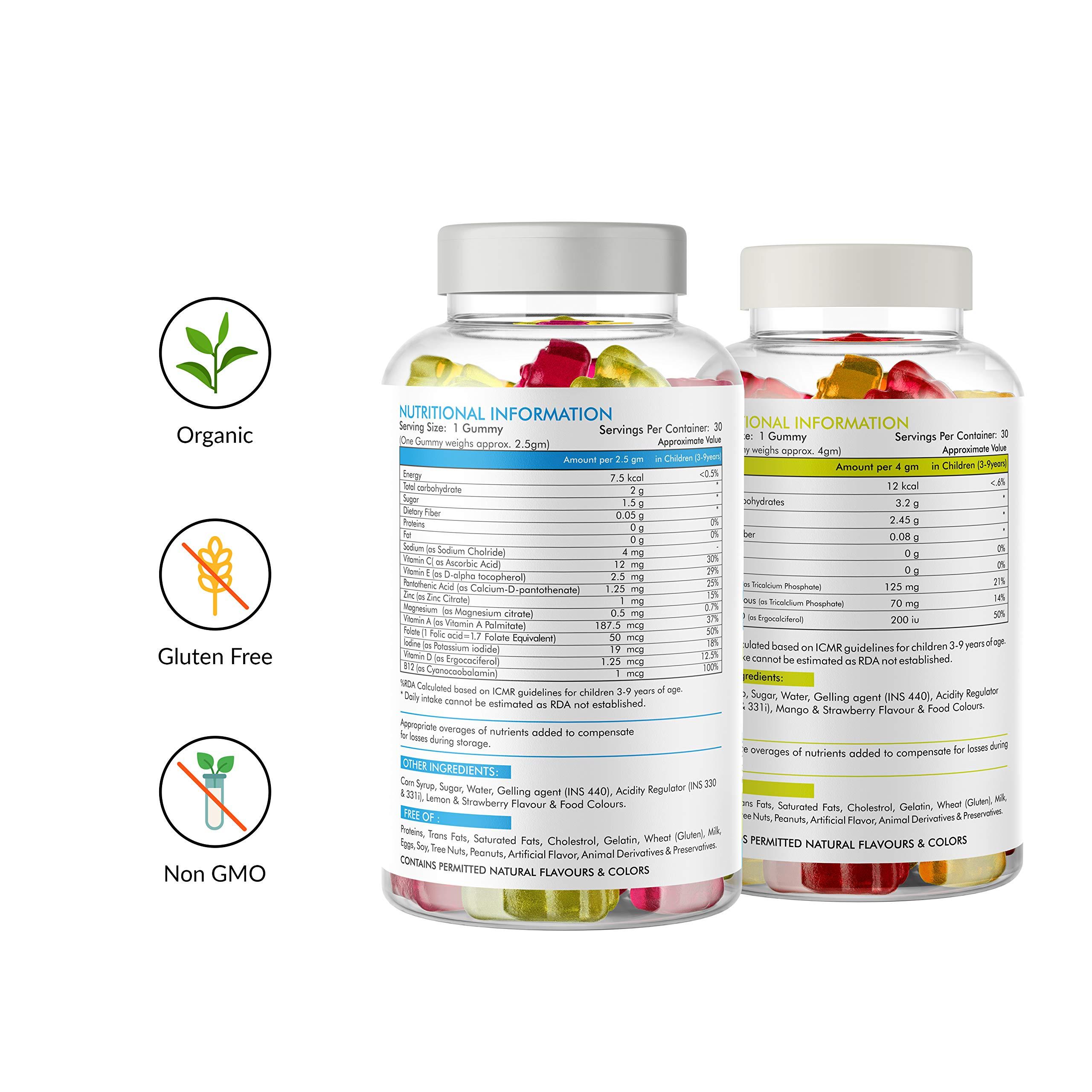 MEADBERY Meadbery Kids Multivitamin Calcium Combo Gummy Bears Glutenfree Formula With Minerals And Vitamins B C D E B12 B6 For Kids Bone Health Growth Kids Bone Teeth Health 30+30 Tasty Gummies