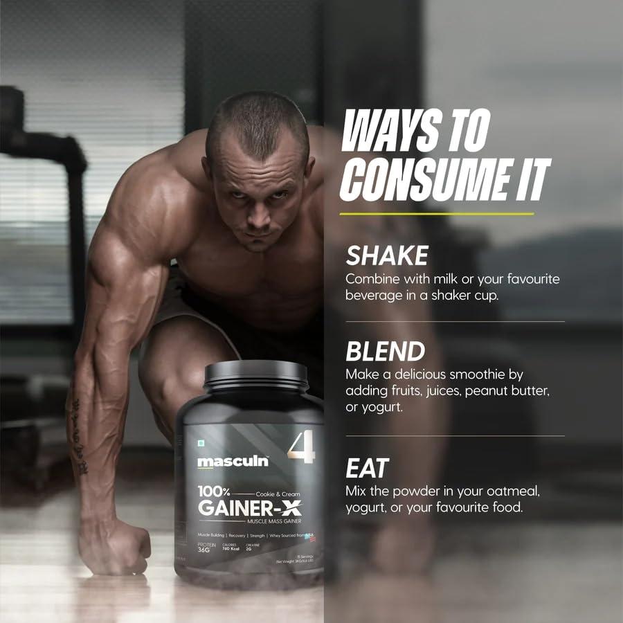 MASCULN MASCULN Mass Gainer Powder 3kg | Lean Muscle Whey Protein Mass Gainer | 36g Protein | Reduces Muscle Breakdown | Mass Gainer Supplement Powder for Men and Women (Swiss Chocolate, 3 kg) Free Shaker