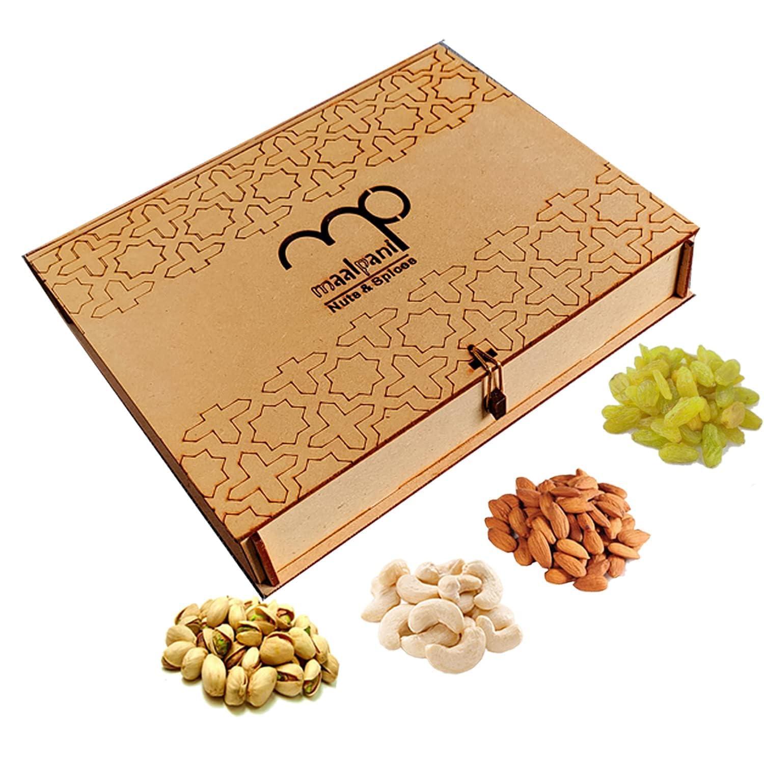 maalpani Maalpani Wooden Dry Fruits Gift Hamper for Coporates/Boss/Clients/Staff/Office 200g Dry fruit, Gift Hamper Box Combo Pack, Diwali Festival Gift