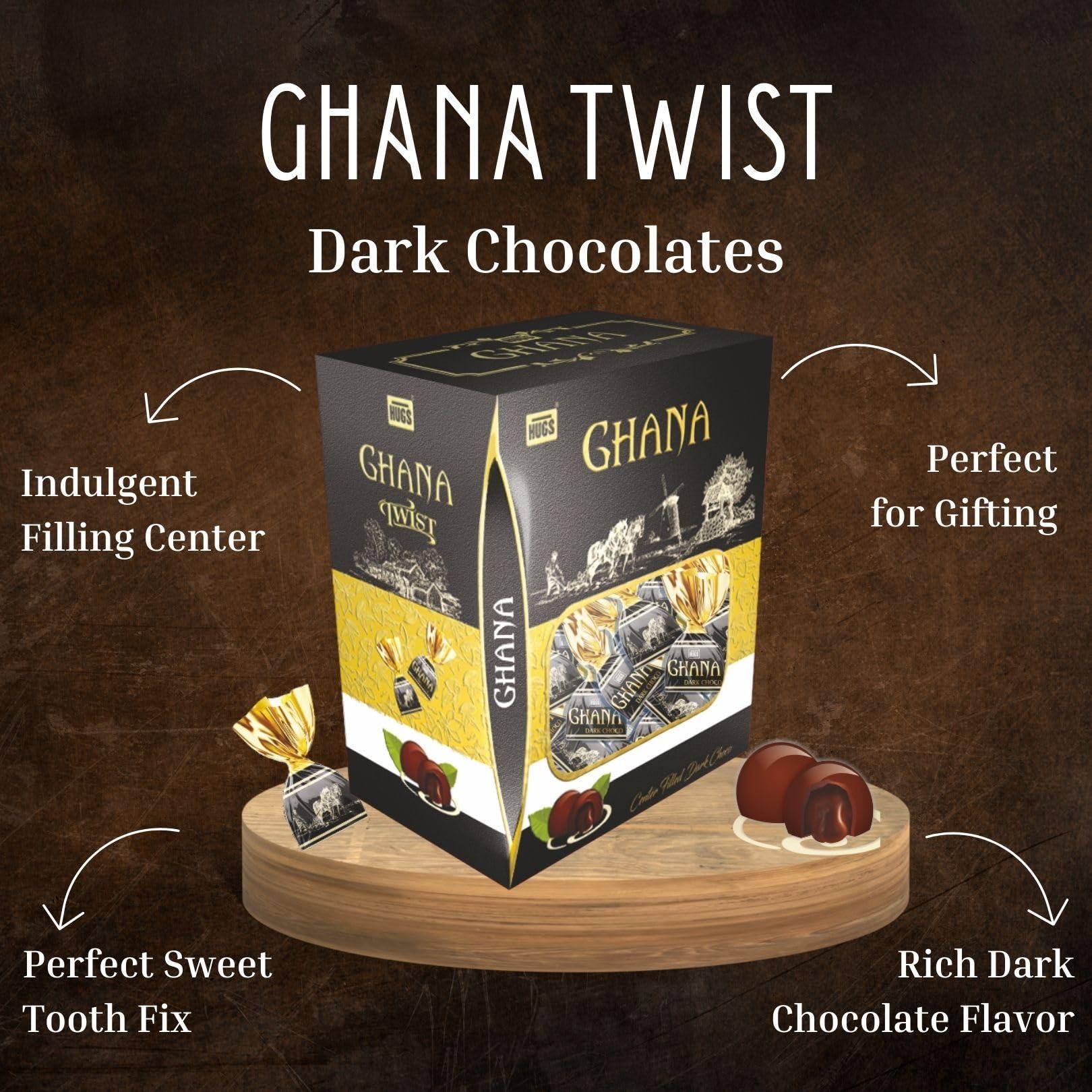 HUGS Hugs Ghana Twist Dark Chocolate | Chocolate Gift Box (36 pcs)