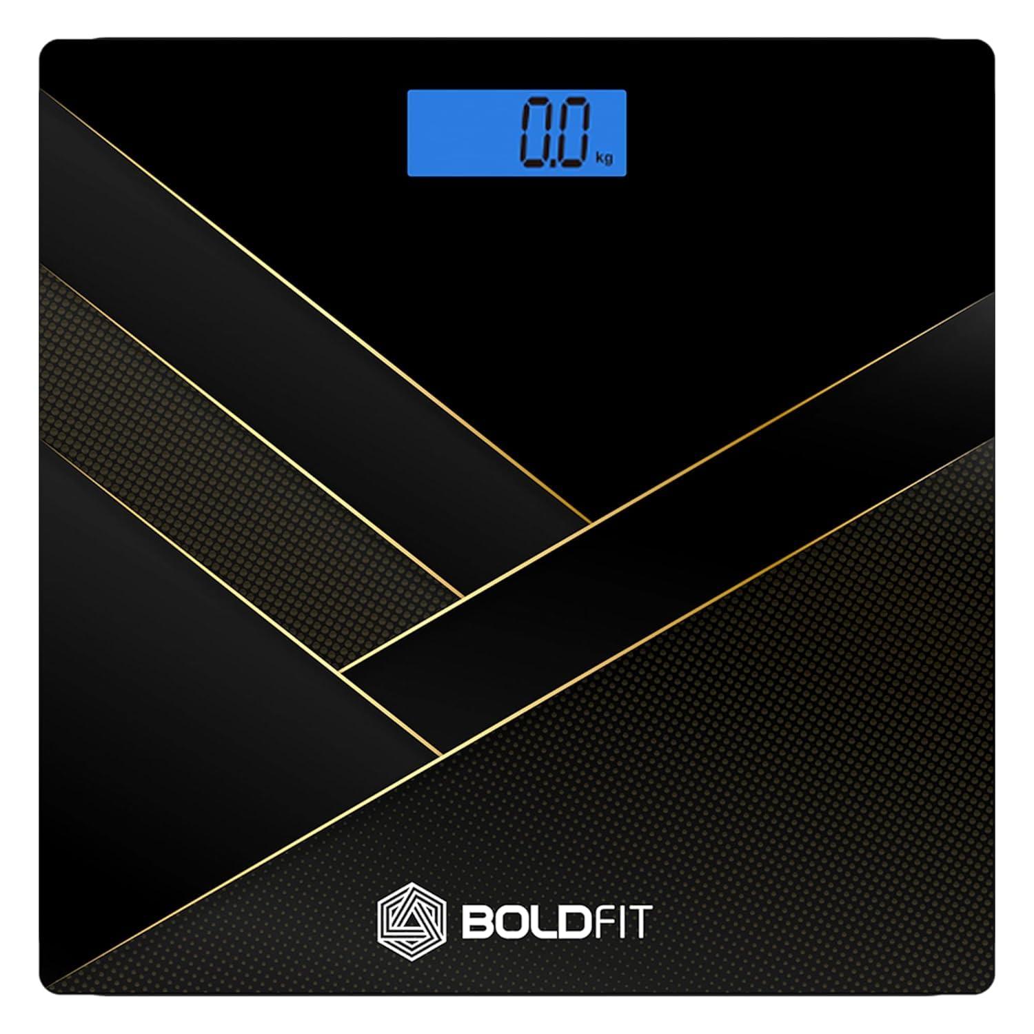Boldfit Boldfit Weight Machine for Body Weight Weighing Machine Digital Bathroom Scale for Human Body Weight Measurement Extra Thick Weighing Scale for Home with Large LCD Display 18Months Warranty-BlackGold