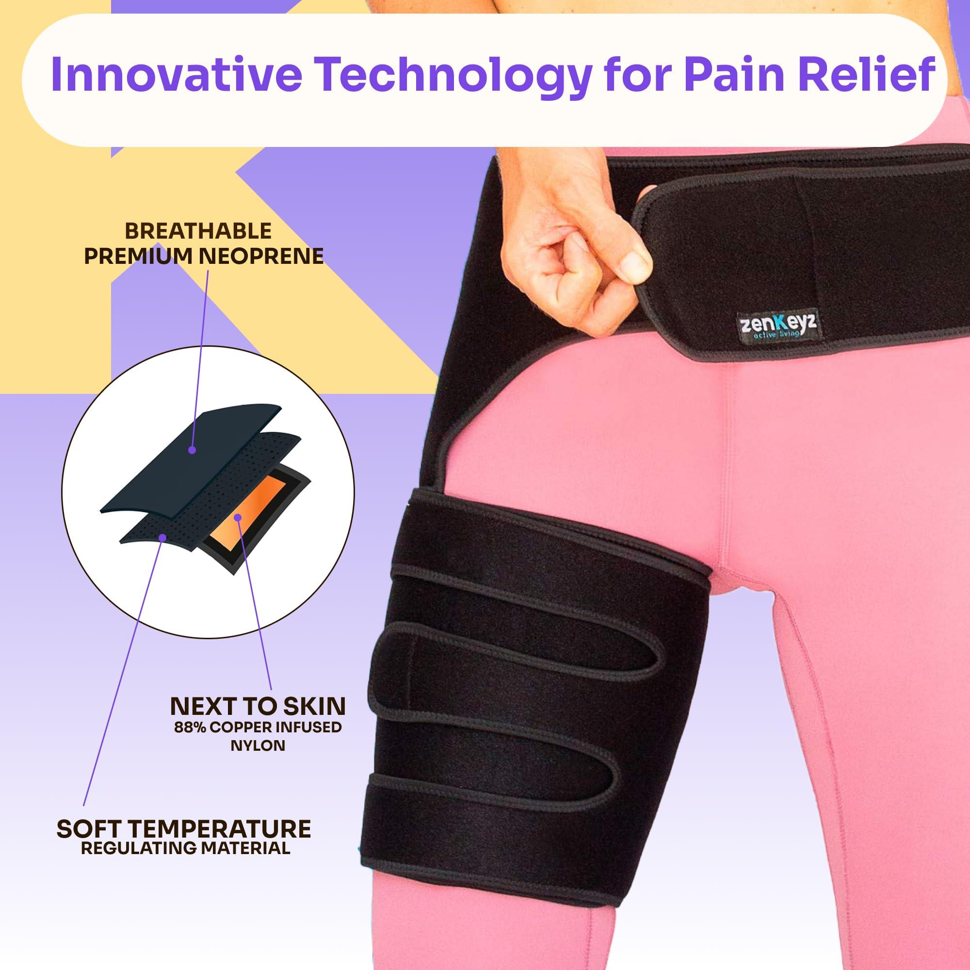 ZENKEYZ Copper Compression Hip Brace Sciatica - Groin Wrap for Pain Relief Thigh Compression Sleeve - Support for Hip Flexor Arthritis for Pulled Muscles-Sciatica Nerve Brace Injury for Men and Women (Left