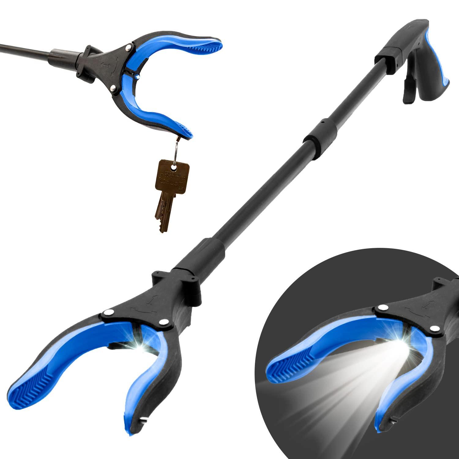 Luxet Luxet Grabber Reacher Tool-Long 32 Inch(Blue)Aluminum Foldable Pick Up Stick-Strong Grip Shelves Led Light Magnetic Tip,Lightweight Trash Picker Claw Reacher Grabber Tool For Elderly