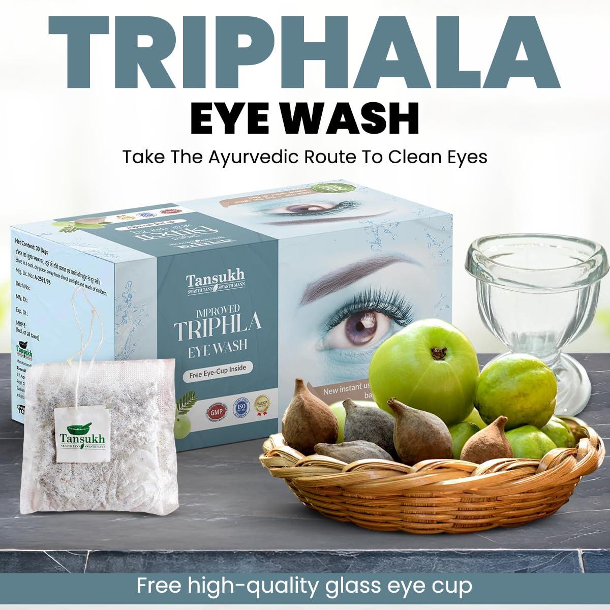 TANSUKH TANSUKH Improved Triphala Eye wash And Vizon Eye Drop Combo | With 30 Instant Dip Bags & Free Plastic Transparent Eye Wash Cup And Eye Drop For Tired Polluted Swelling Itching And Eye Irritation Herbal Remedy