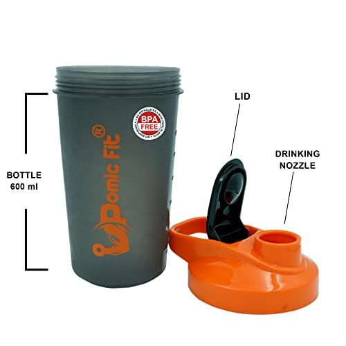 Pomic fit Pomic fit 600ml Plastic Protein Shaker Water Bottle with Powerful Blending Ball Sipper for Gym (Pack of 1)
