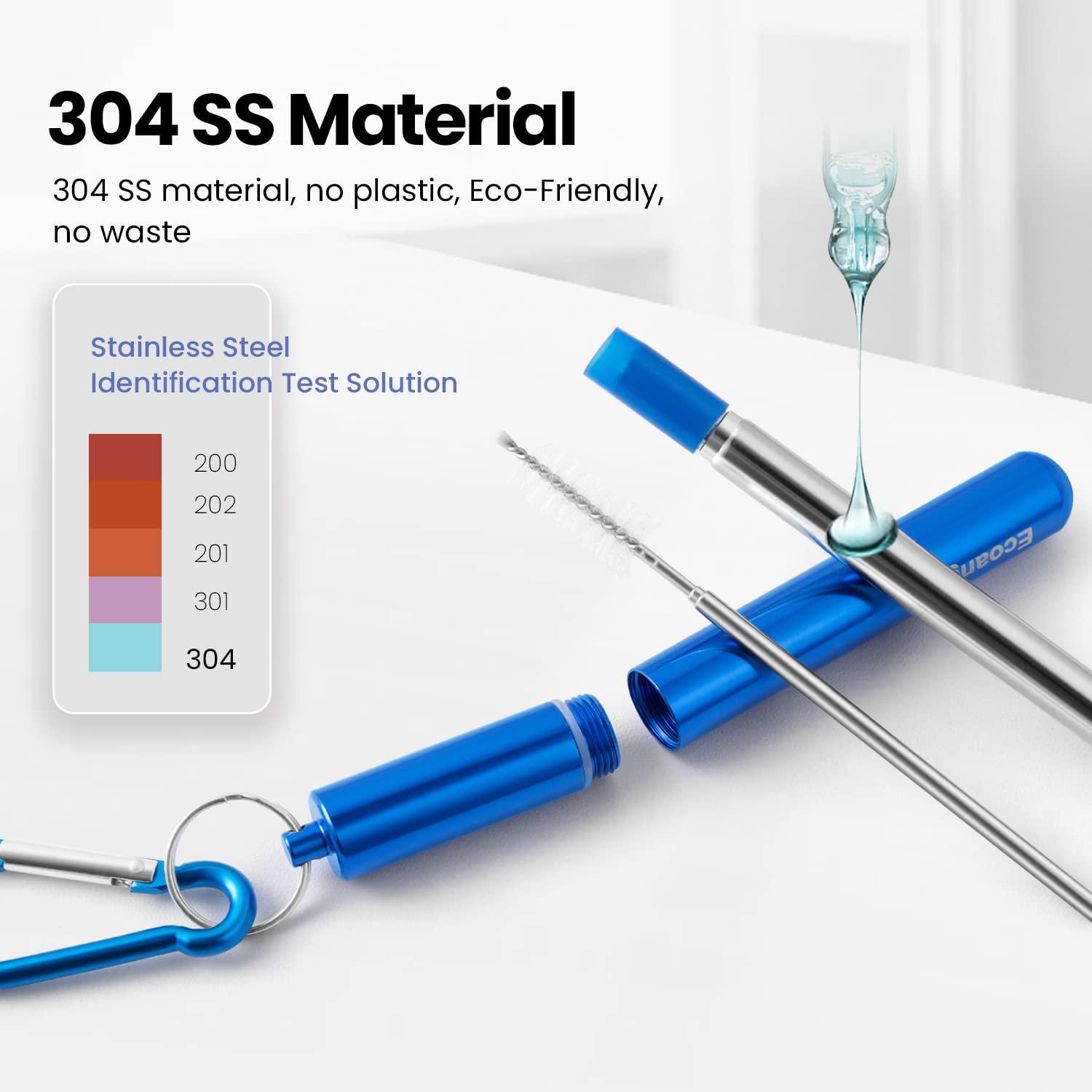 Ecoangel 4 Pack Portable Reusable Metal Straw Collapsible Stainless Steel Drinking Straw Telescopic Straw to Drink Water Smoothie with Aluminum Key-chain Case & Cleaning Brush Black & rose gold & blue & gold