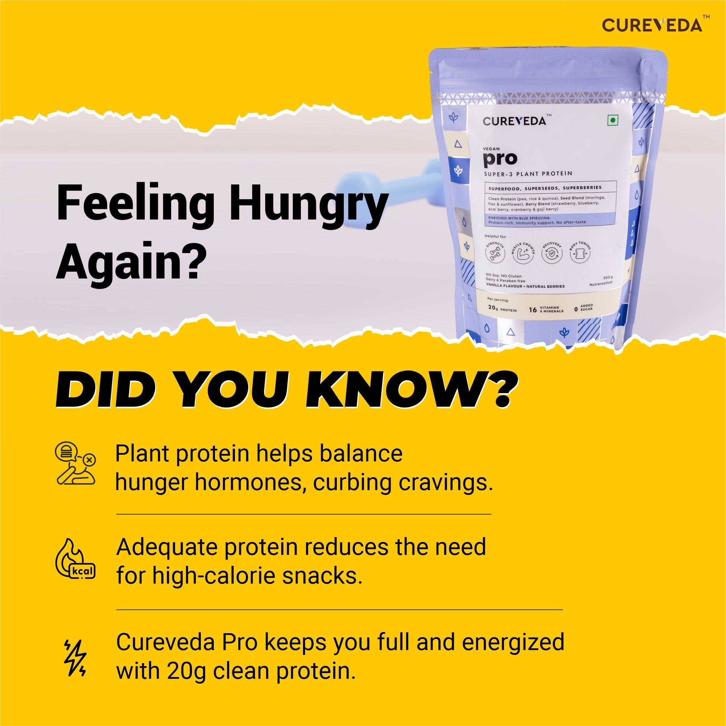 Cureveda Cureveda Pro Plant Protein Powder, Vanilla - Pea & Rice Isolate - No Bloating | Vegan, Preservative Free | Superfoods, Superseeds, Superberries | 20gm Serve | 500gm