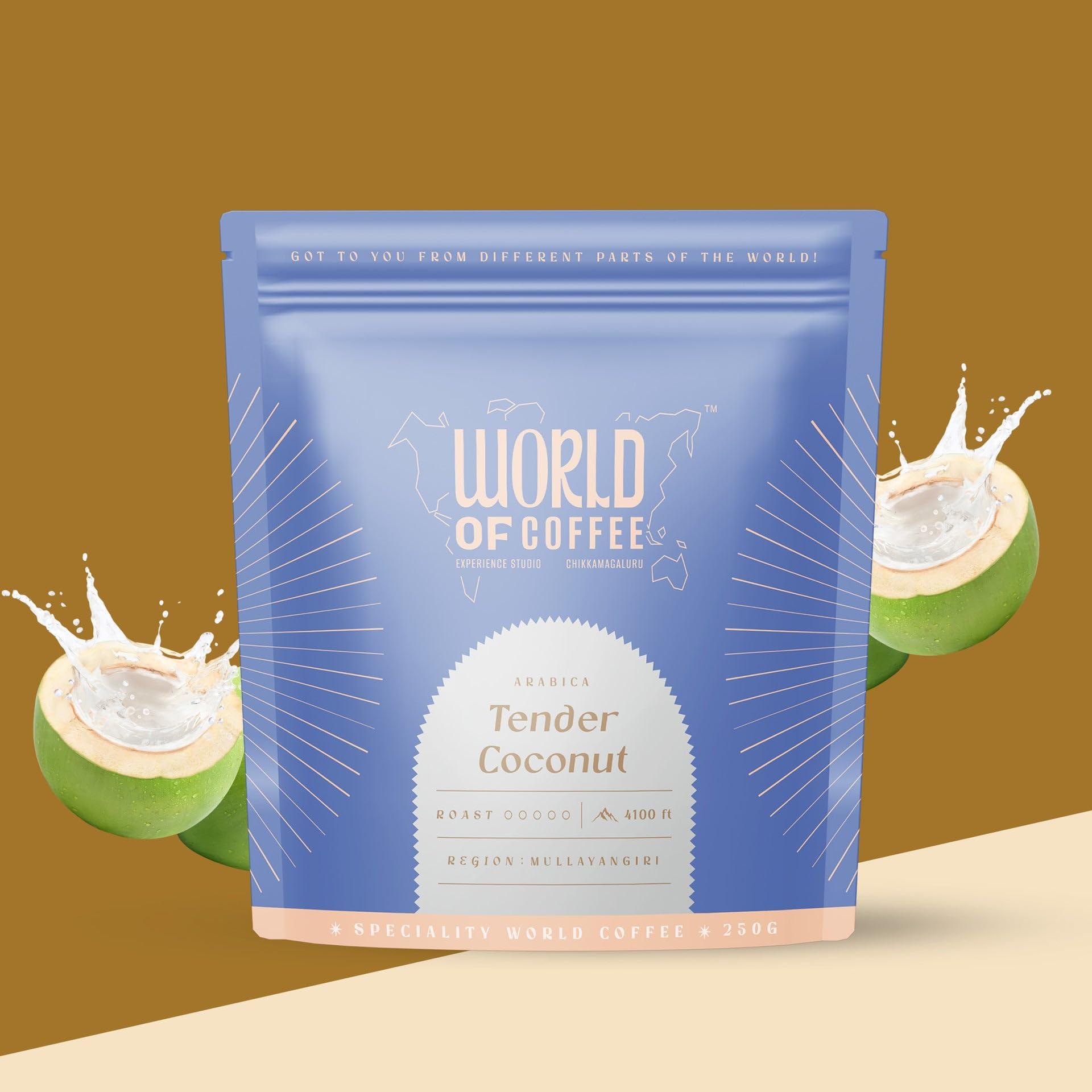 WORLD OF COFFEE WORLD OF COFFEE Tender Coconut | Best Coffee | 250 gm Roast & Ground Coffee | Rich Coffee Experience (Whole Beans) (Pack Of 1)