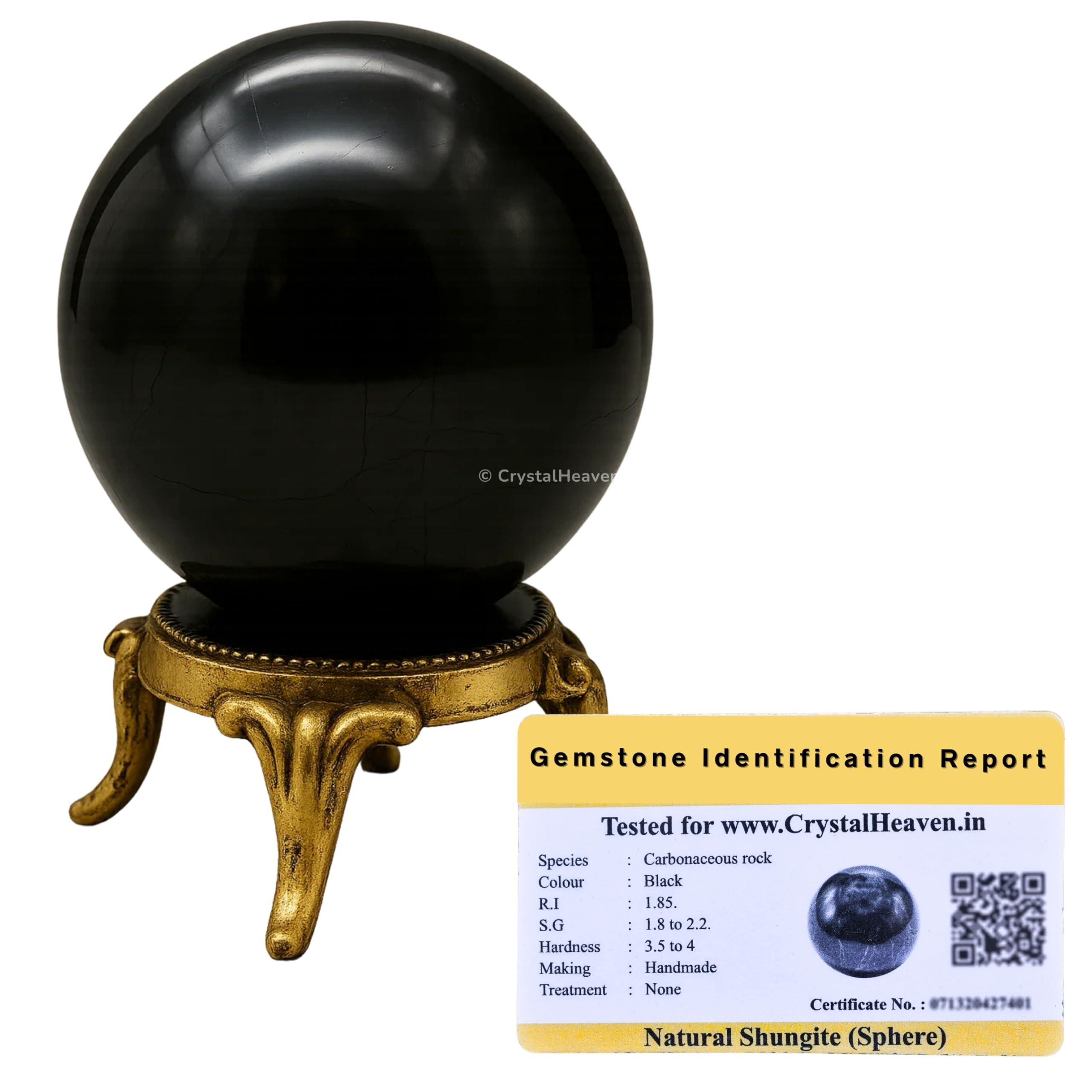 Crystal Heaven Certified Shungite Crystal Ball for Meditation - Premium Crystal Vastu Items for Home and Feng Shui Items for Good Luck - Ideal for Pooja Supplies and Spiritual Practices (2\" Inch)