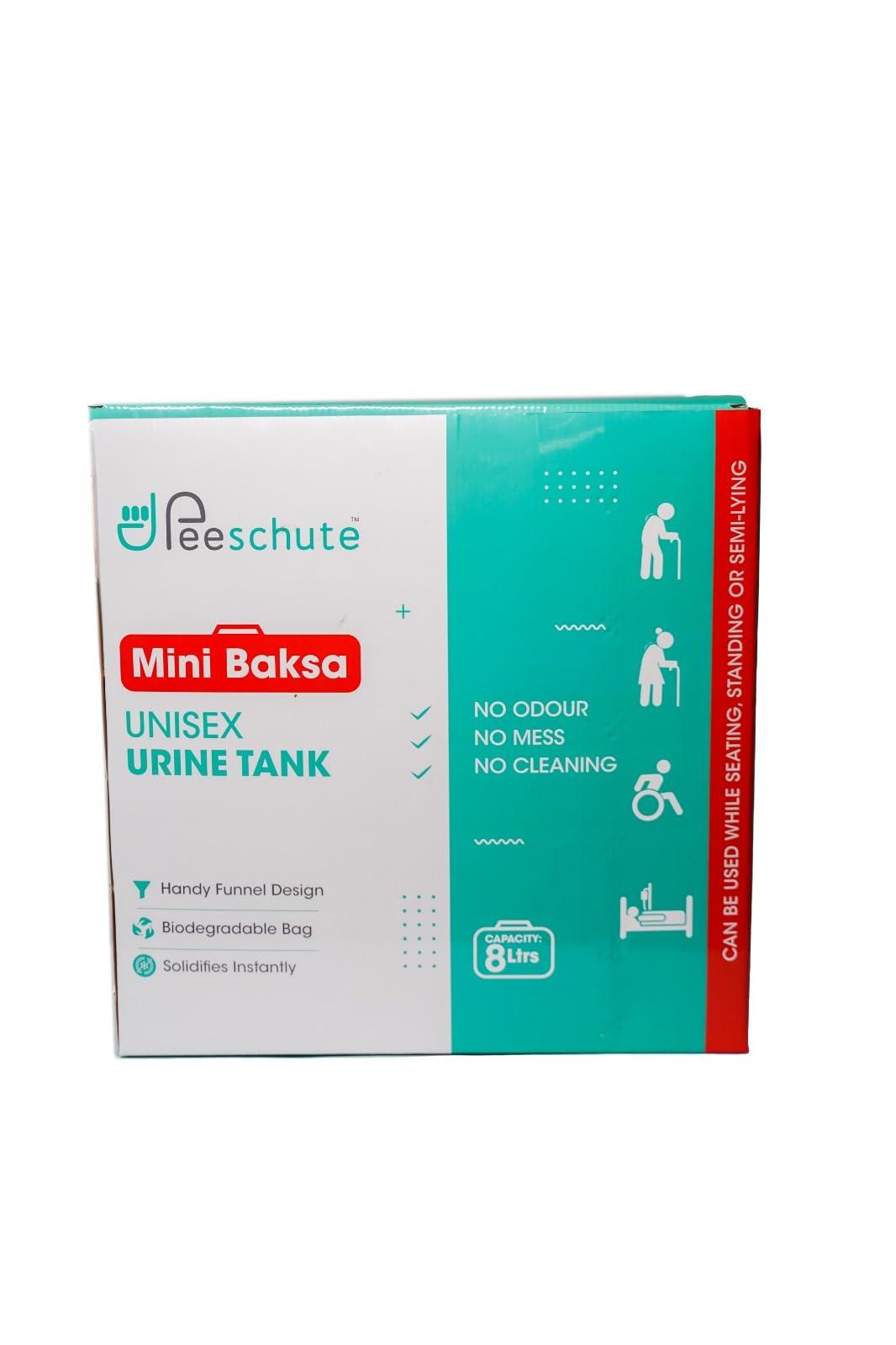 Peeschute Peeschute- Mini Baksa- Modular urinal for old age- bed ridden- Unisex- 8 liters capacity- solidifies instantly