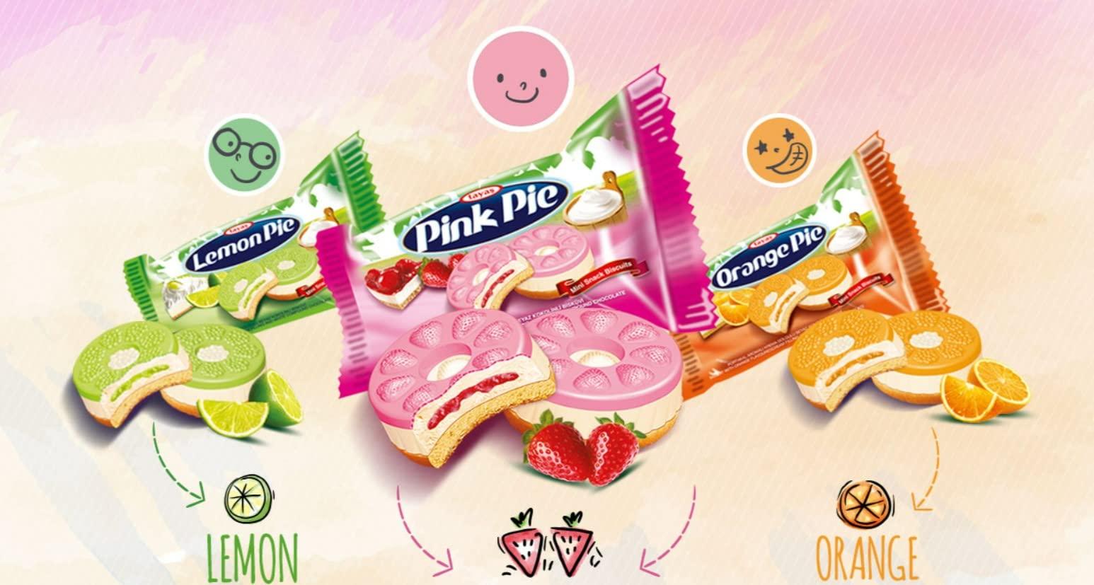 Generic Tayas Pink Pie New Mini Snack Biscuits With Strawberry Flavoured Cream Filling and White Compound Chocolate King Size 1 kg