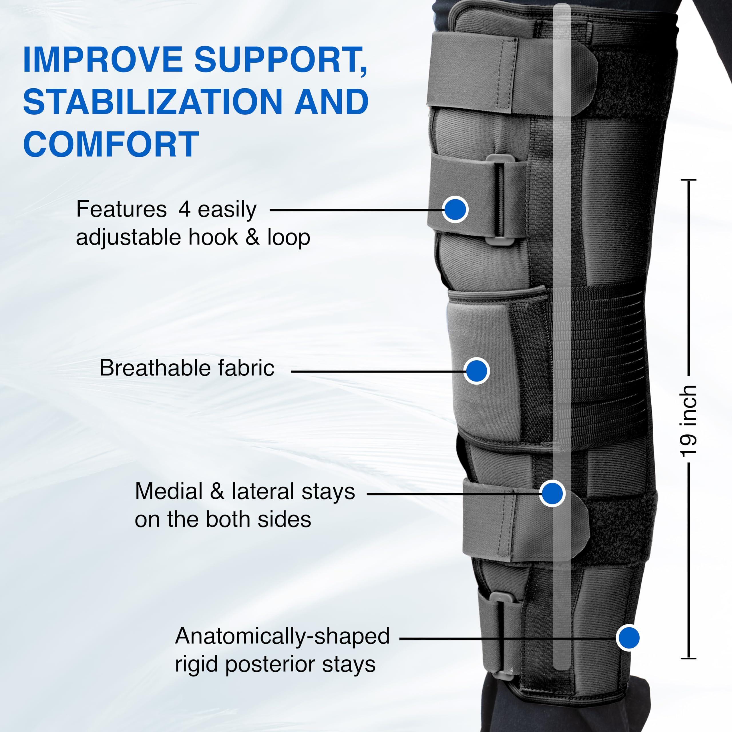 Wonder Care Wonder Care Knee Immobilizer Brace for Knee support for dislocation injuries ligament tear wraparound knee stabilizer splint for men & women (19 long) (S)