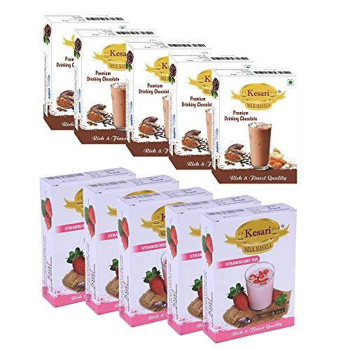 Kesari Kesari Premium Drinking Chocolate Milk Masala- 100 Gram, Strawberry Milk Masala-100 Gram Combo, Pack of 5
