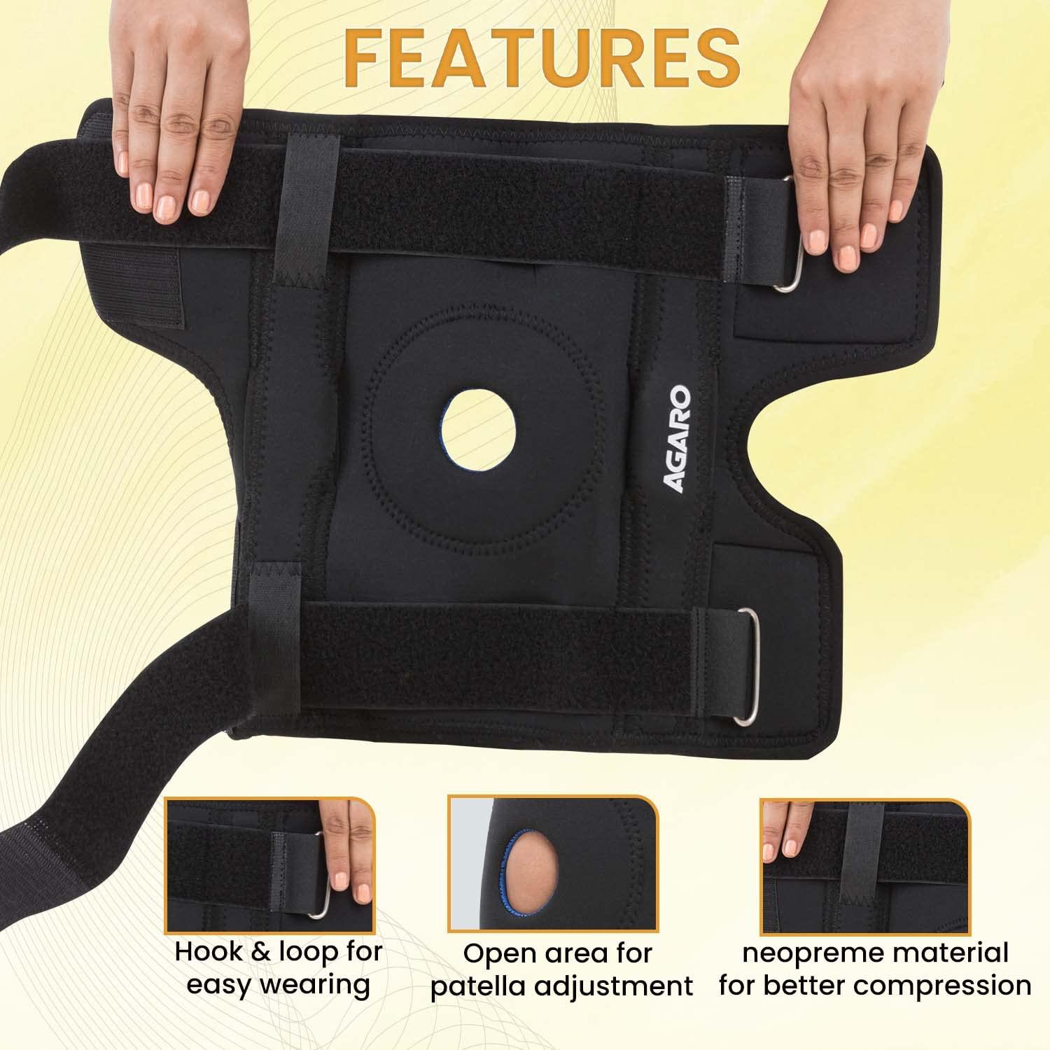 AGARO AGARO Hinged Knee Wrap With Open Patella, Rigid Biaxial Hinge Knee Brace for Joint Pain Relief, Workout, Arthritis & Ligament Tear, Neoprene, Knee Cap for Men & Women, Medium, Black