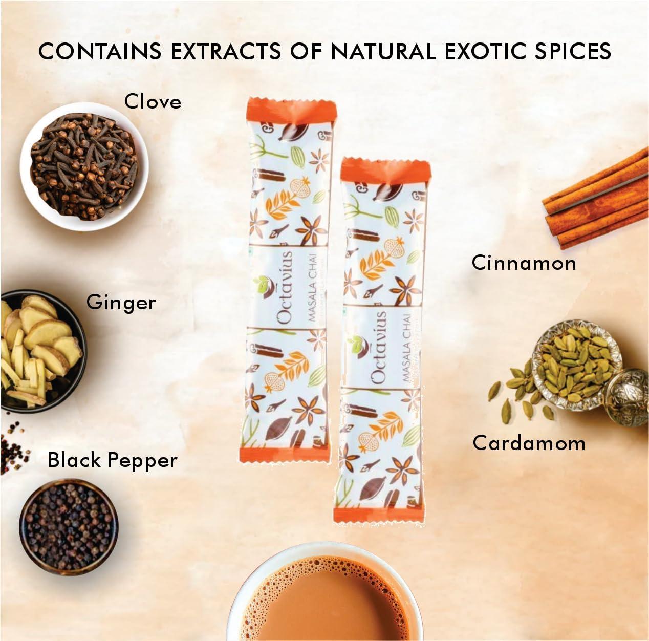 Octavius Octavius | Indian Masala (No Added Sugar) Premix Tea - 15 Pouches | Low Sugar | Readymade Tea Mix | Ready Tea | Premix Tea Powder | Instant Tea | Tea Premix | 15 Sachets